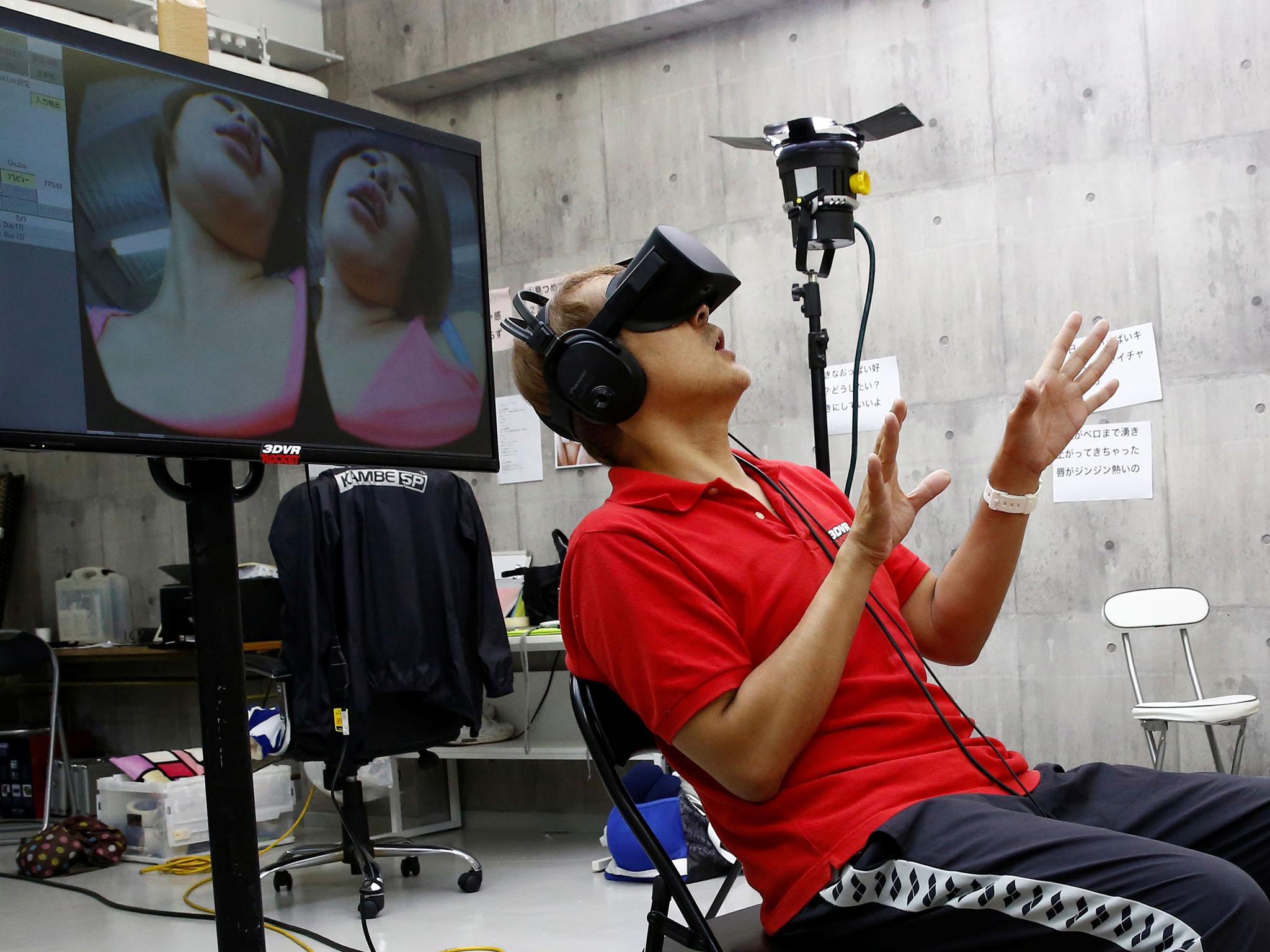 A rehearsal for Rocket’s 3D virtual reality adult film at the company’s studio in Tokyo, Japan