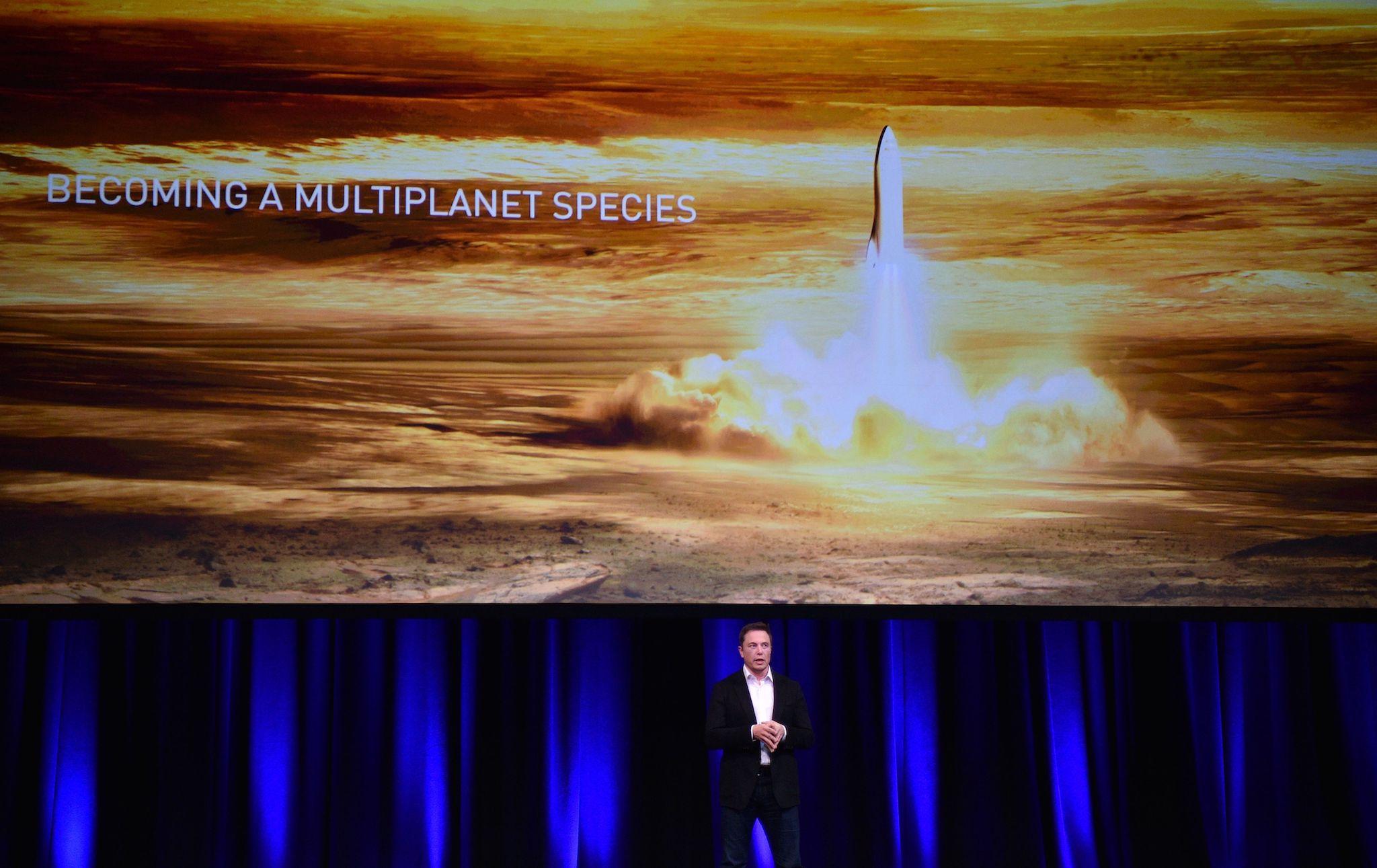 Billionaire entrepreneur and founder of SpaceX Elon Musk speaks at the 68th International Astronautical Congress 2017 in Adelaide on September 29, 2017