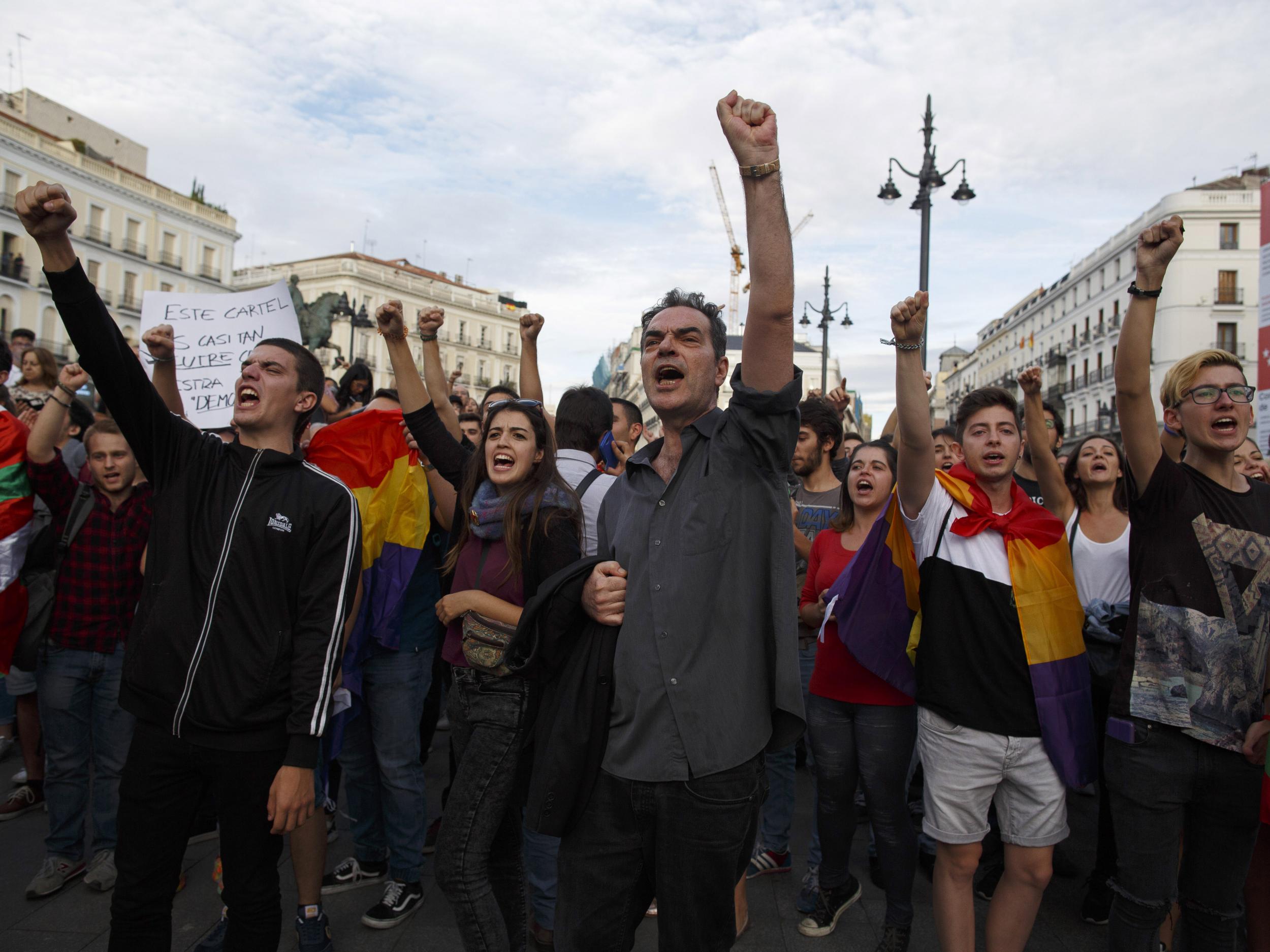 &#13;
A demonstration was held in Spain's capital to protest the government's actions in Catalonia &#13;