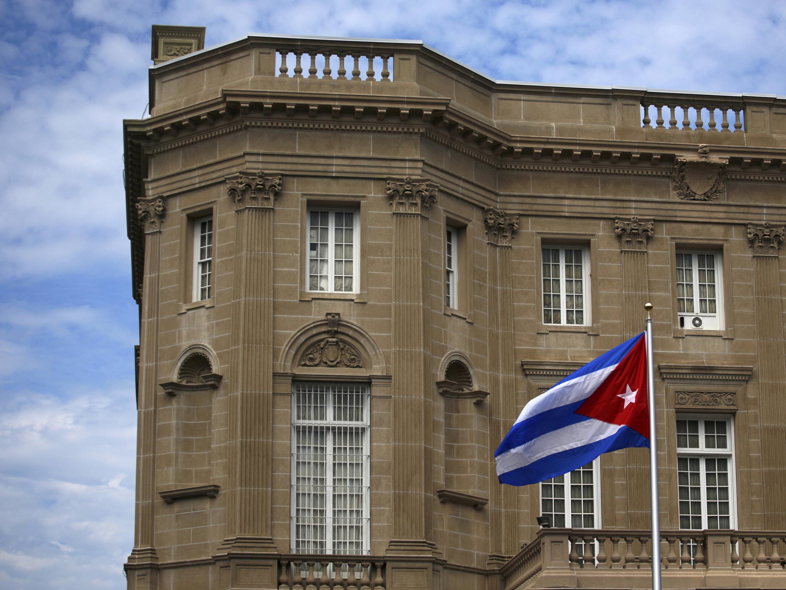 The Cuban flag flies outside the country's Washington embassy