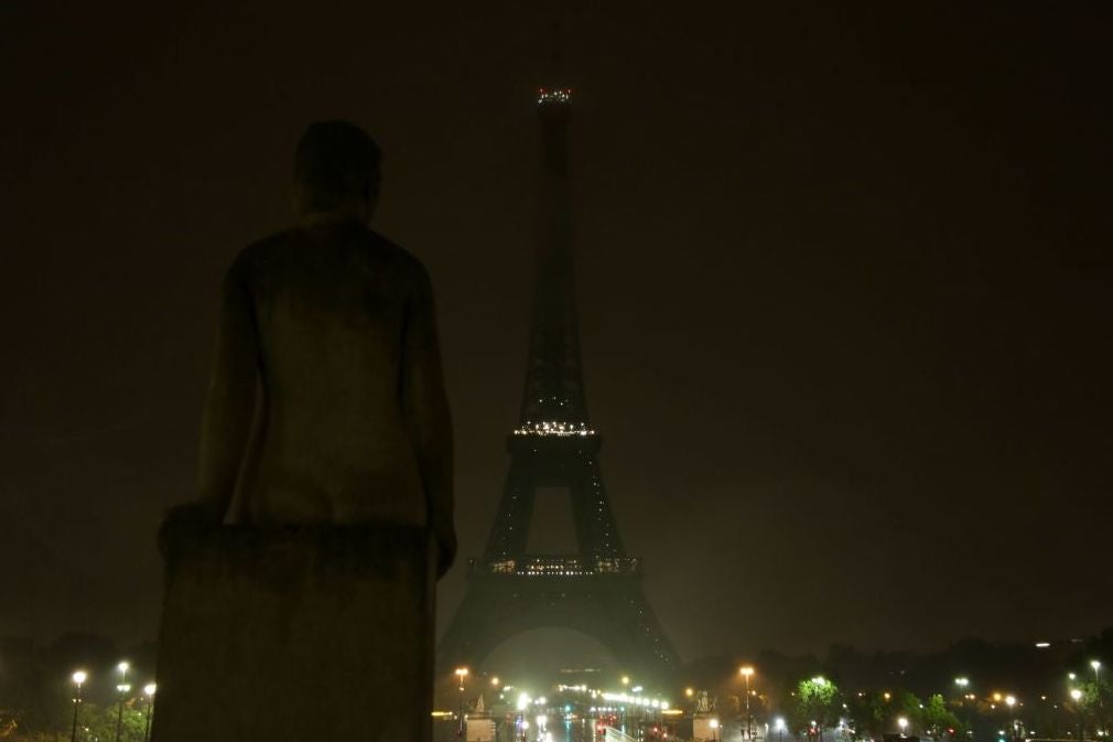 The lights of the Eiffel Tower in Paris were also switched off last night