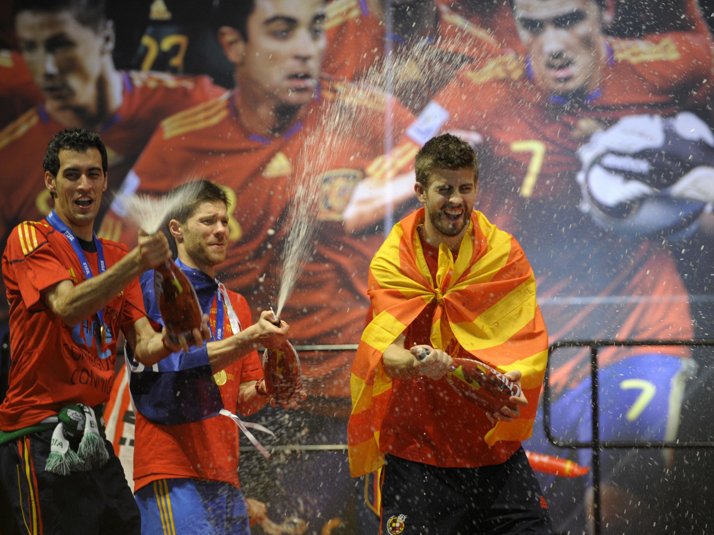 Pique celebrated the World Cup 2010 win wearing a Catalan flag