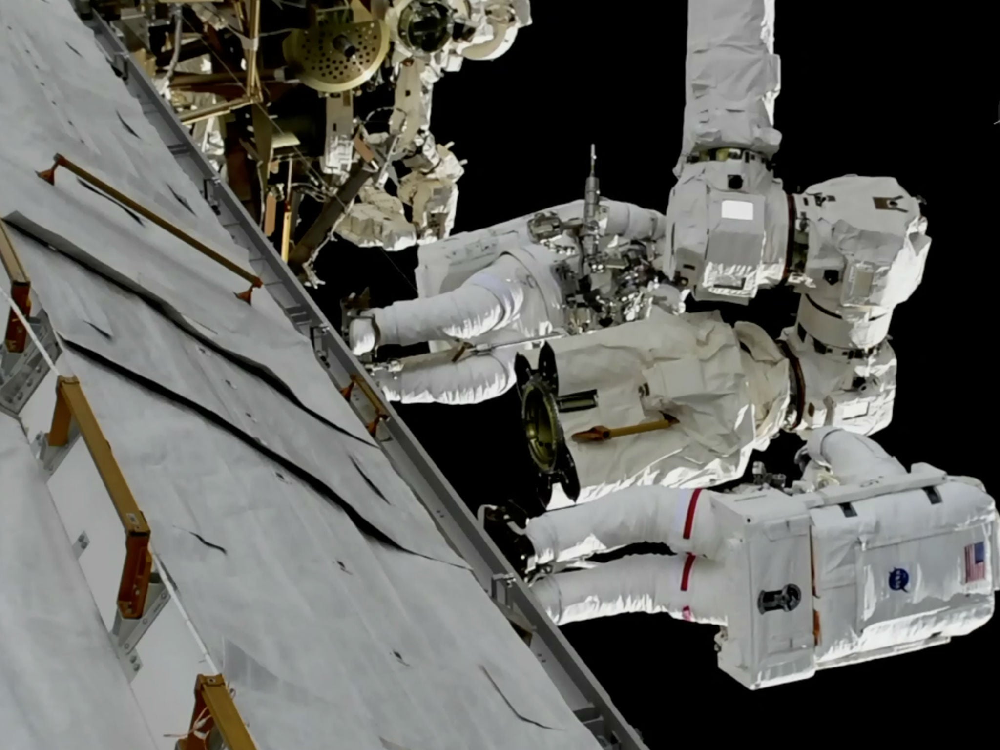 Astronauts Mark Vande Hei and Randy Bresnik, work on the International Space Station on Thursday, Oct. 5, 2017