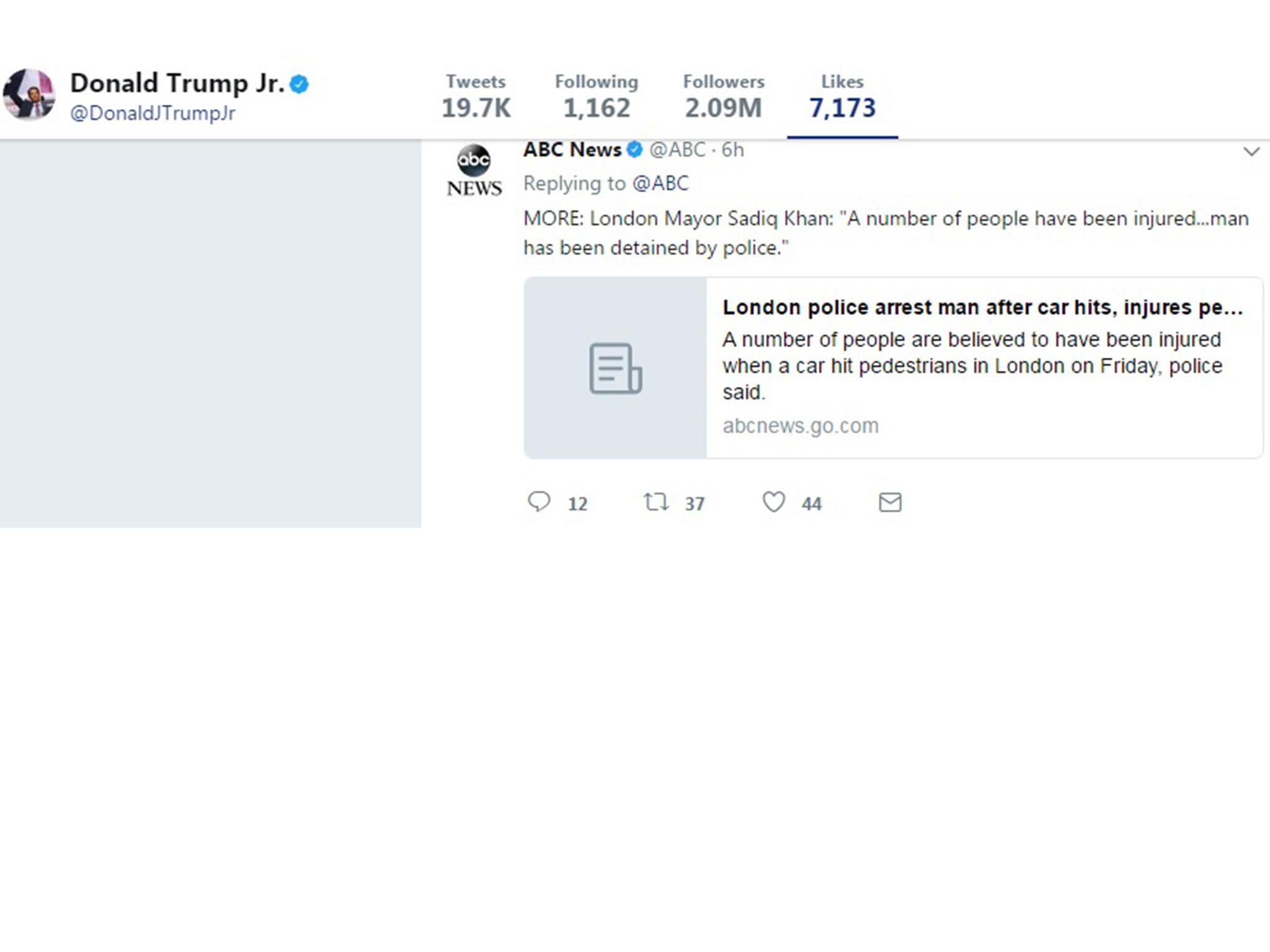 Donald Trump Jr liked an early report on the incident