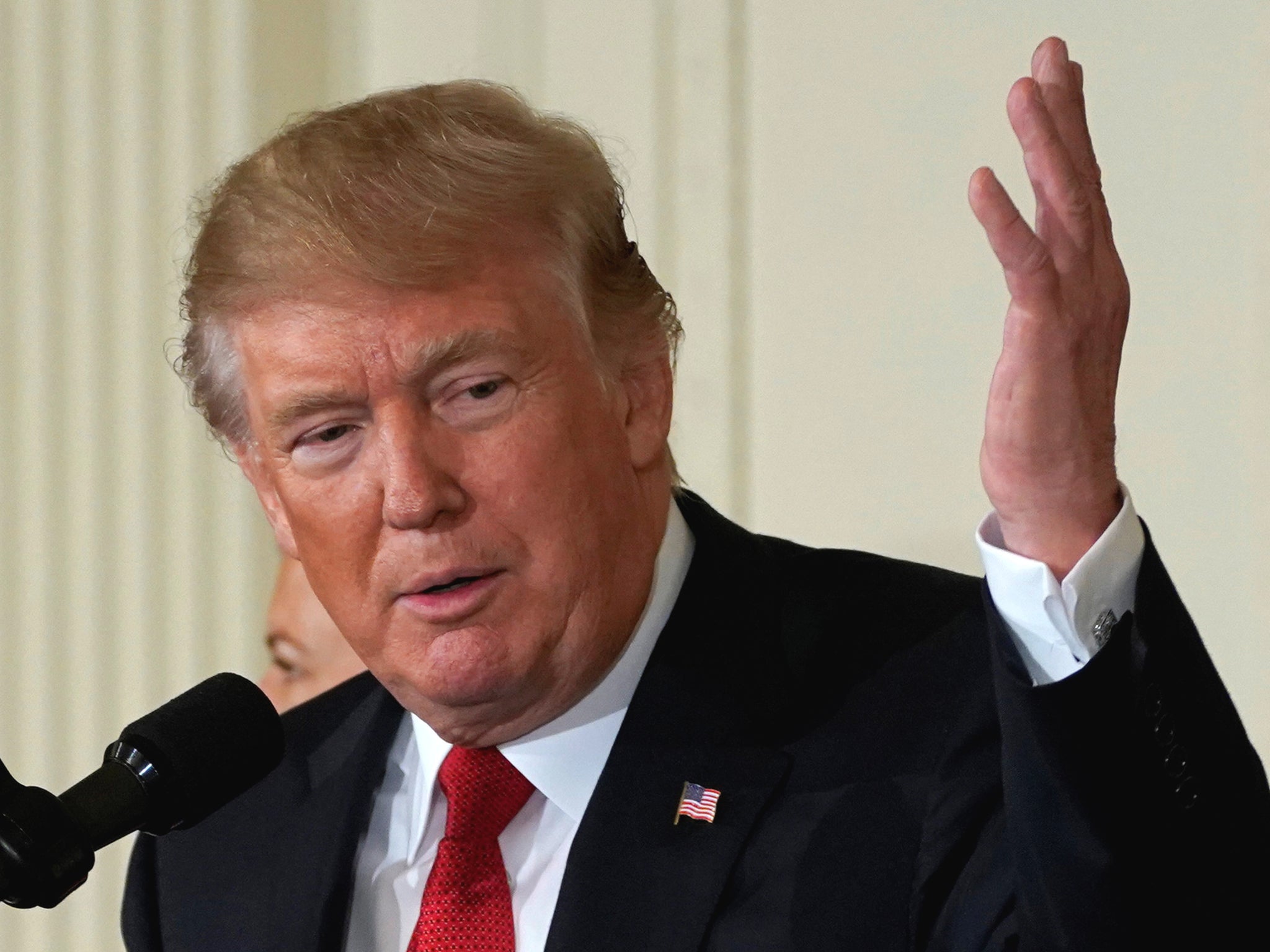 President Donald Trump in the East Room of the White House