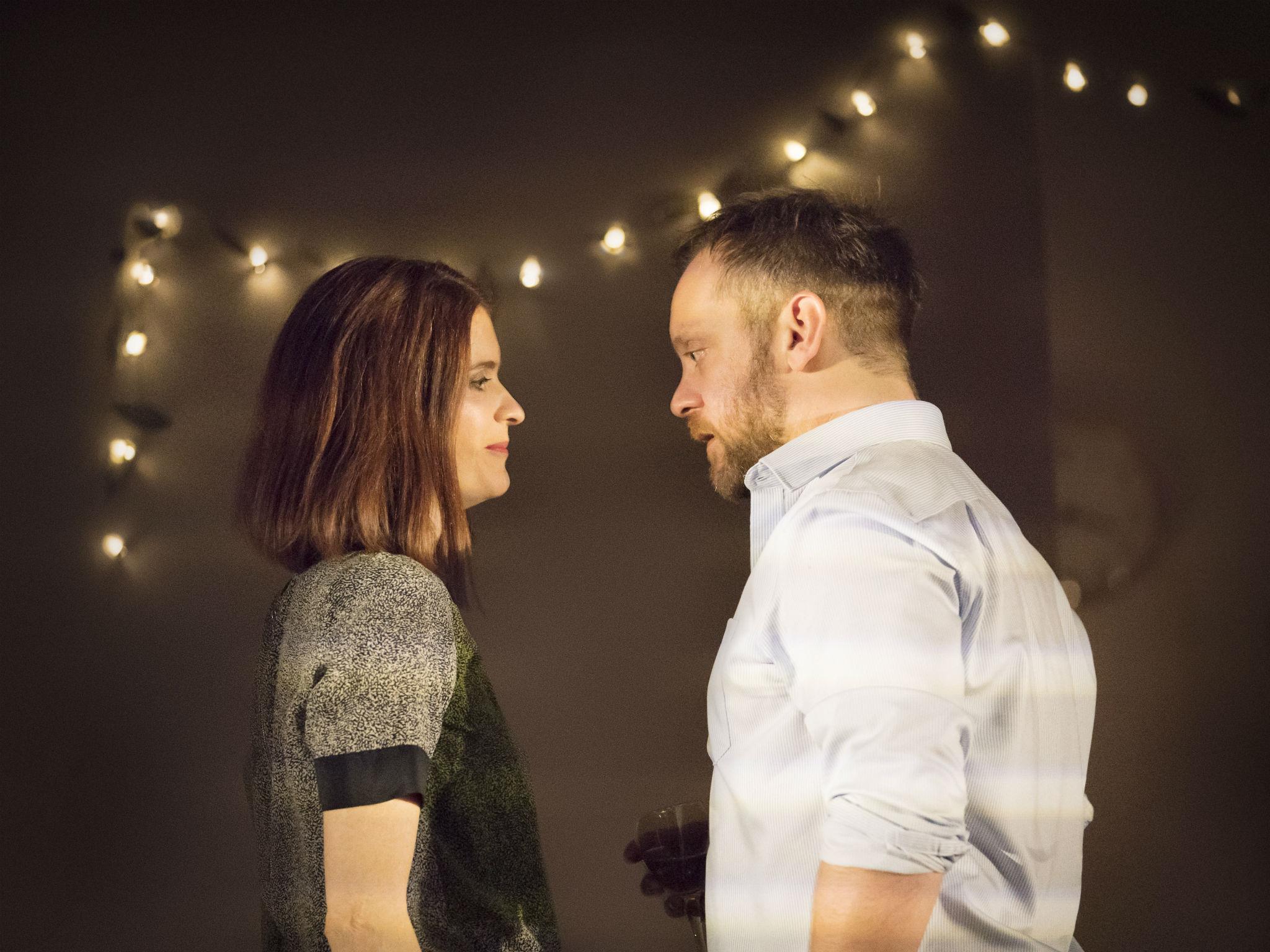 Justine Mitchell (Laura) and Sam Troughton (Danny) in ‘Beginning’ at the National Theatre