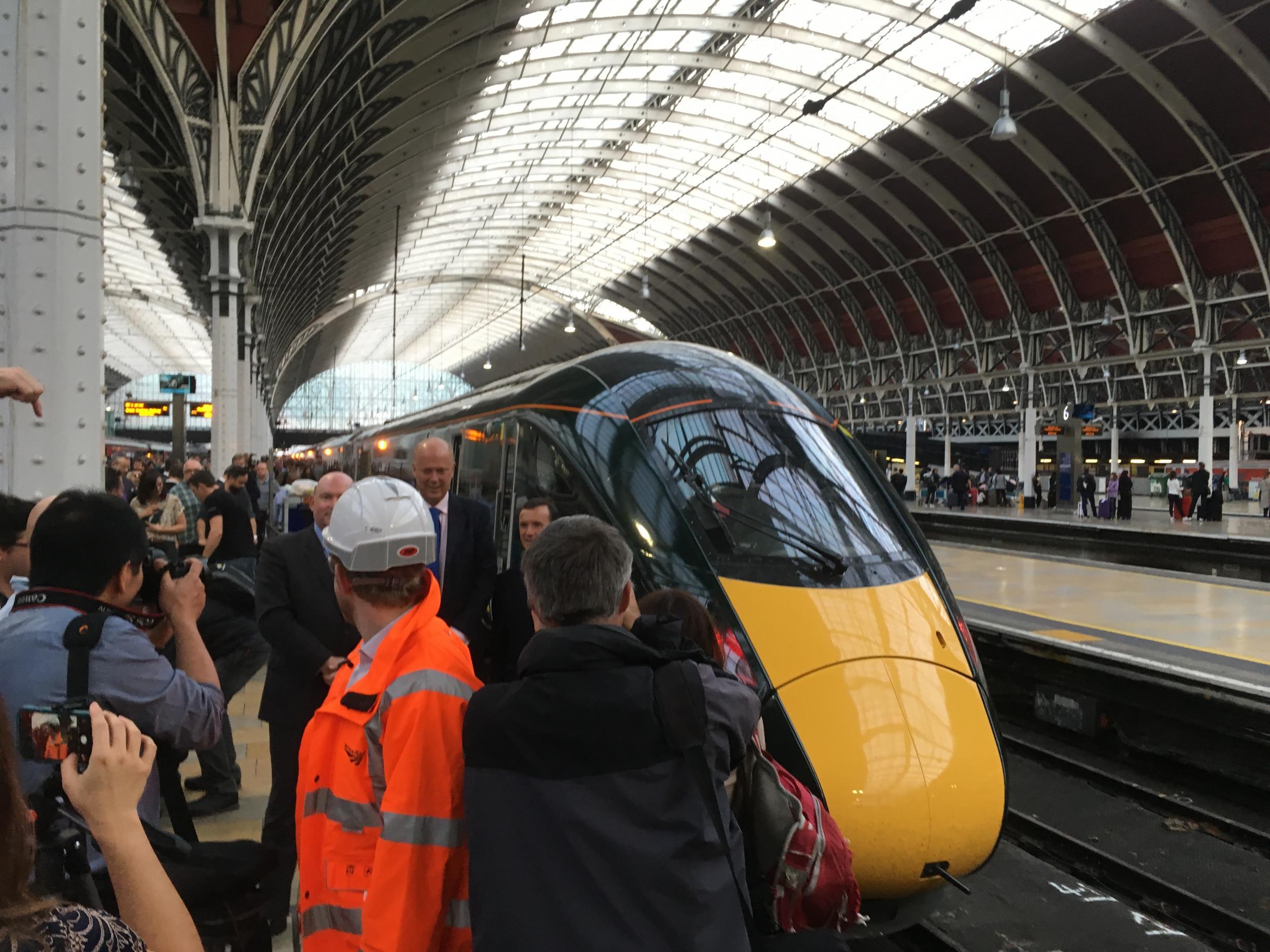 Fast track: crowds on platform 3 at London Paddington station as the first Intercity Express Train arrives