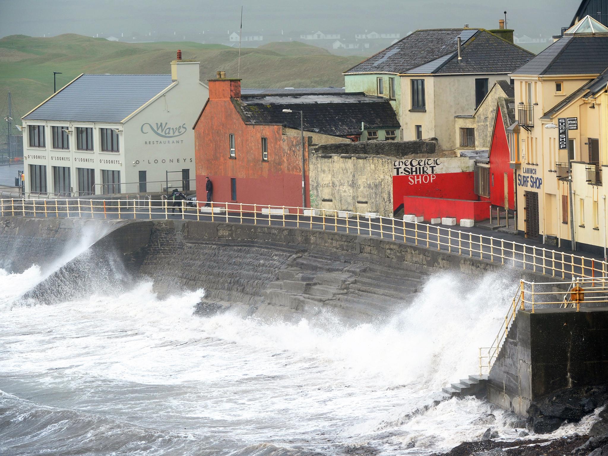 Storm Ophelia batters the village of Lahinch, in County Clare, along Ireland’s Atlantic coast