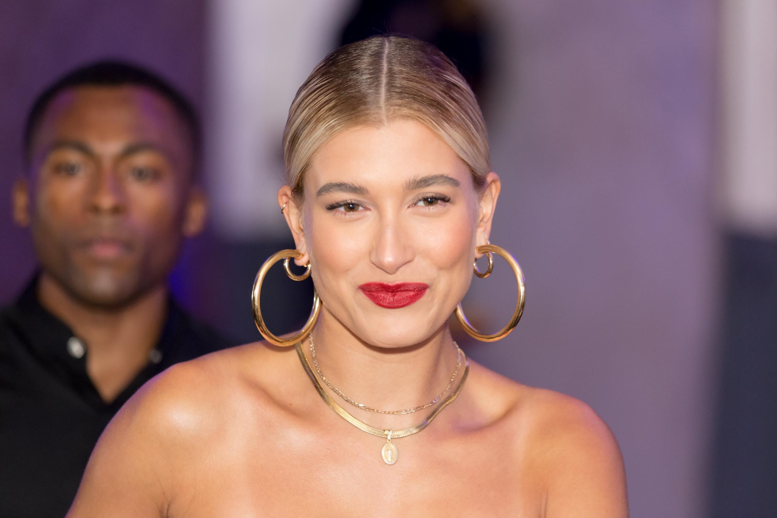 Model Hailey Baldwin in hoop earrings