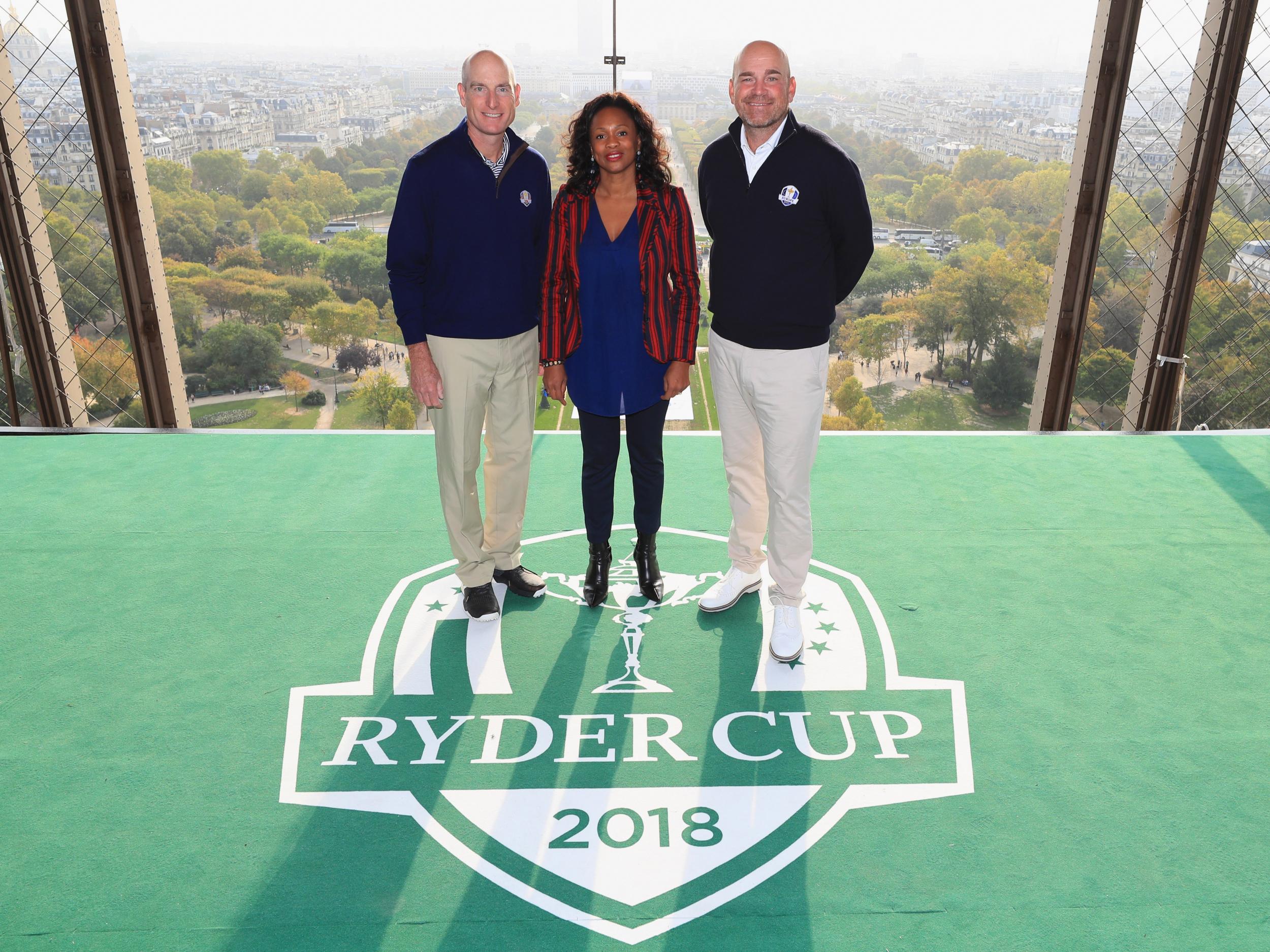 Furyk and Bjorn pose with the French sports minister