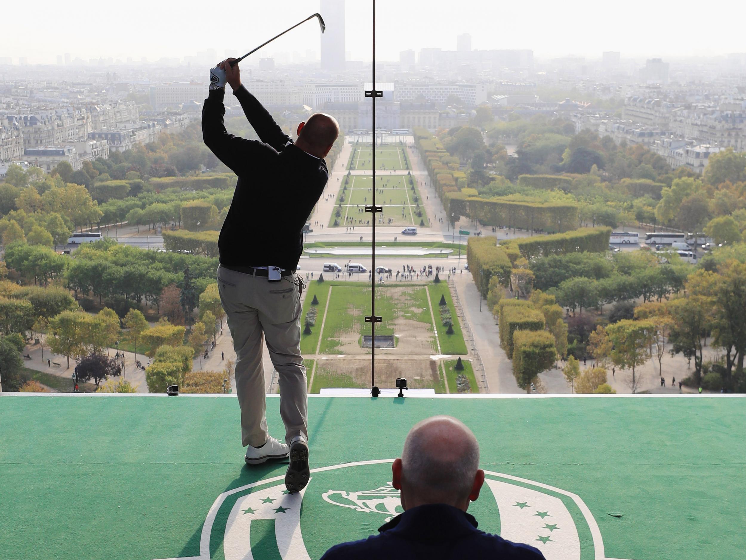 Both captains struck golf balls off the Eiffel Tower to promote next year's clash