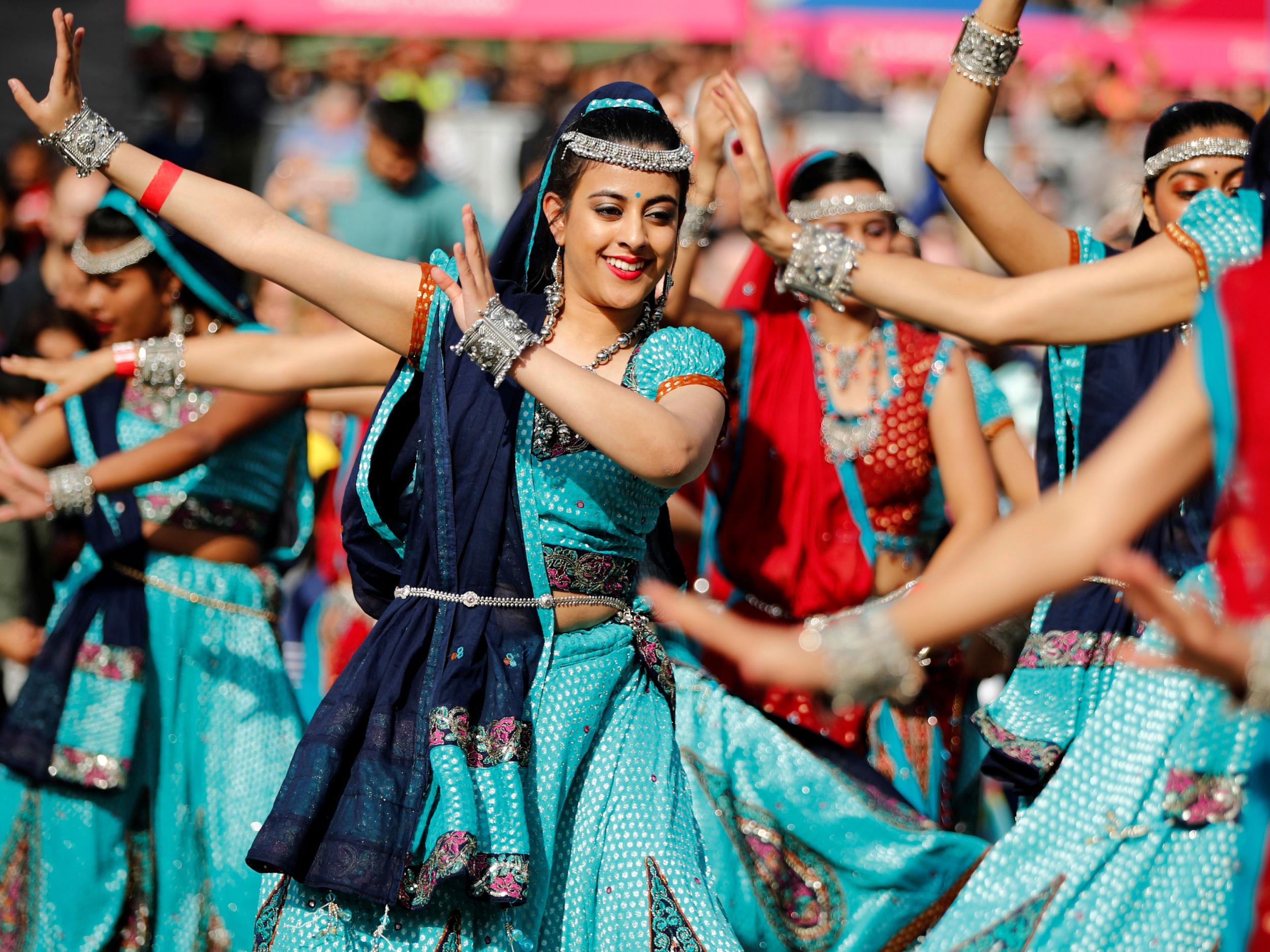 Dancers perform a traditional Indian dance during the Diwali festival of light celebrations, in Trafalgar Square