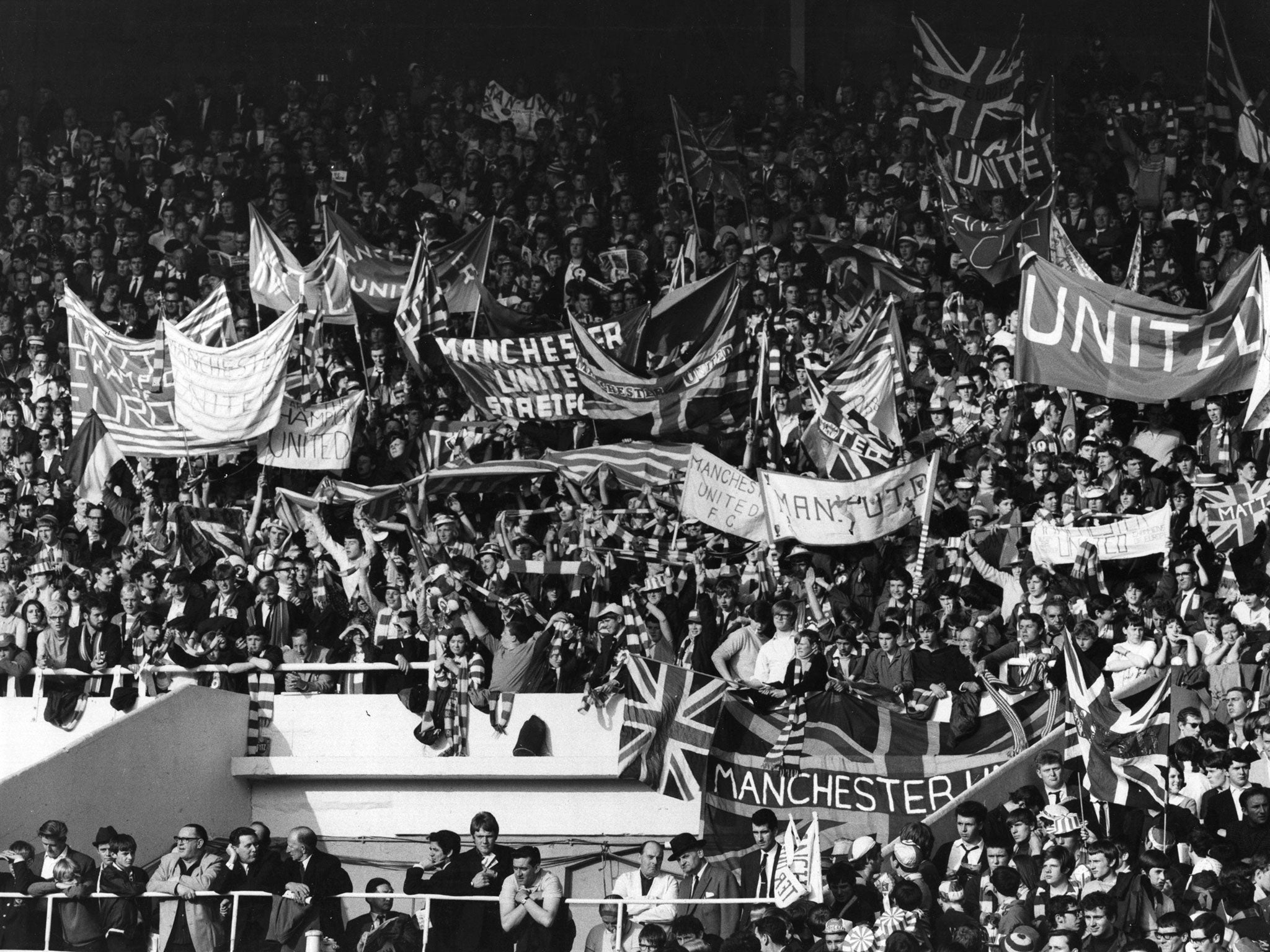 Manchester United's fans at Wembley during the side's European Cup Final match against Benfica, which United won 4-1 after extra time