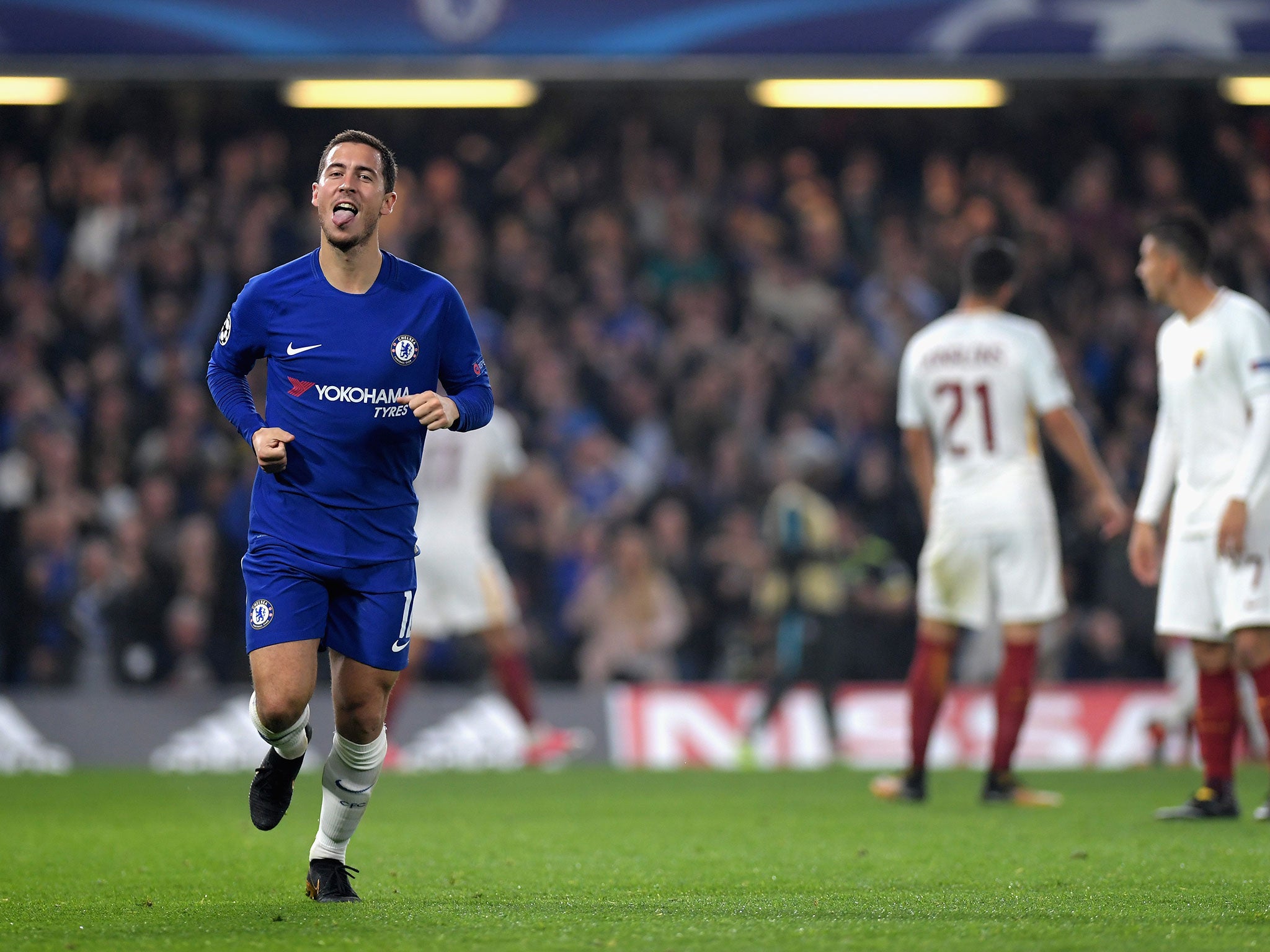 Eden Hazard celebrates his second goal for Chelsea