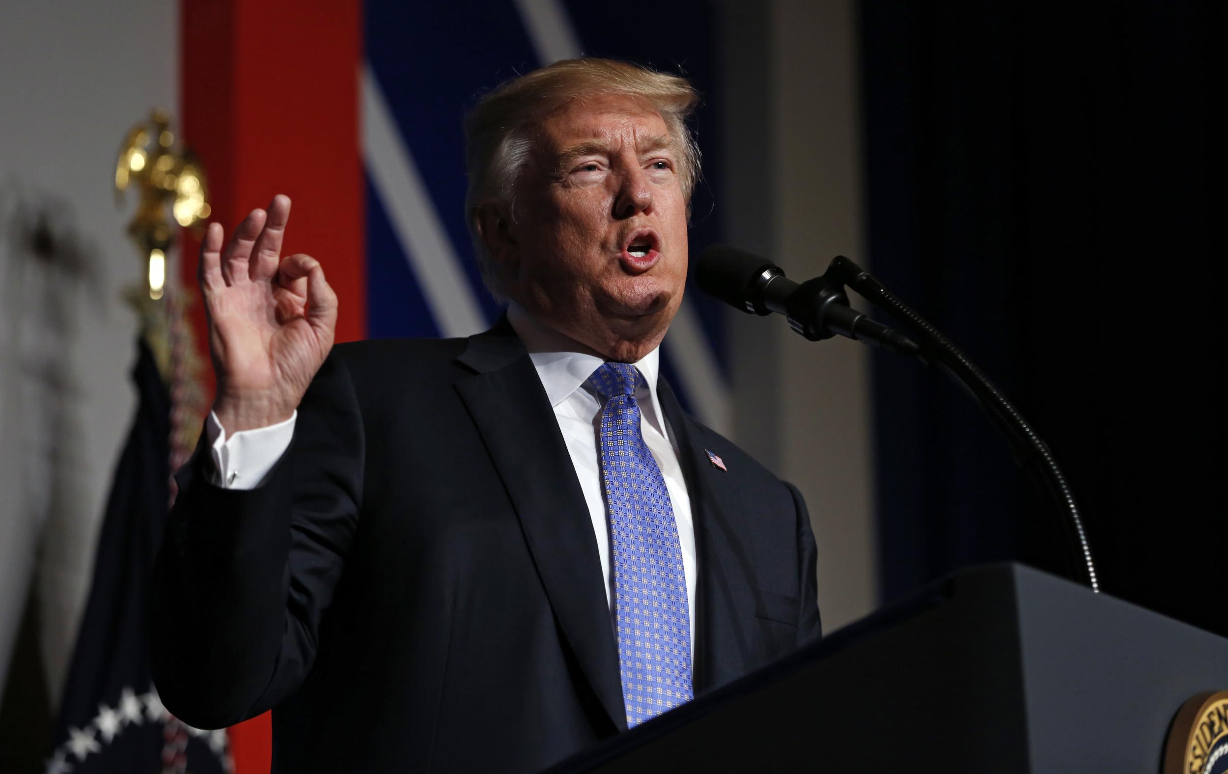 President Donald Trump speaks during the Heritage Foundation's President's Club meeting