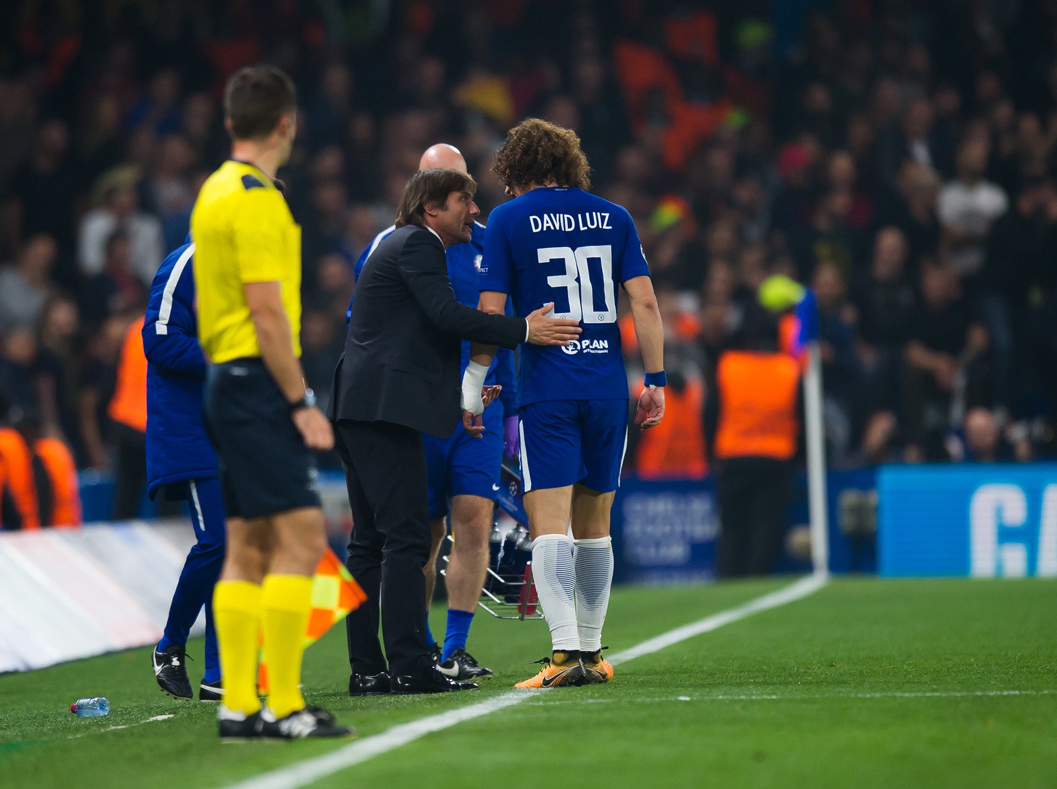 David Luiz was forced off with an injury in the 3-3 draw against Roma