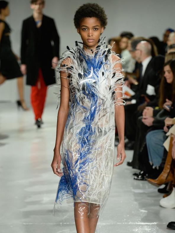 Calvin Klein models stepped out in a fusion of feathers and PVC