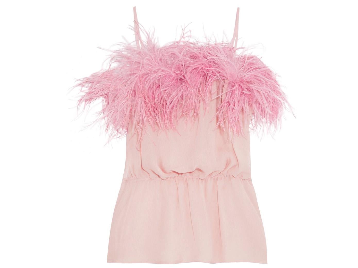 Prada, Feather-trimmed Crinkled Silk-chiffon Camisole, £730, Net-a-Porter