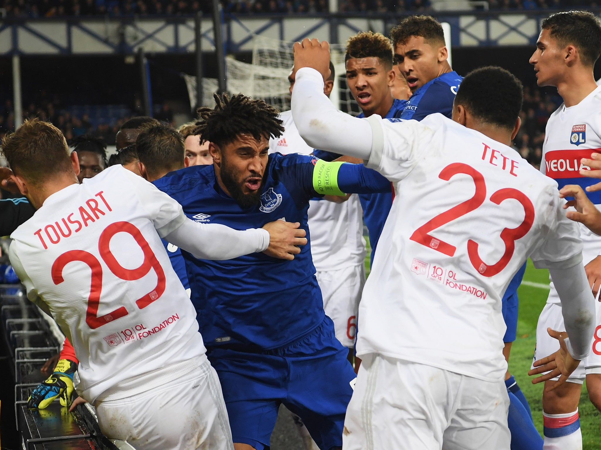 Players from both sides clashed during Everton's 2-1 defeat