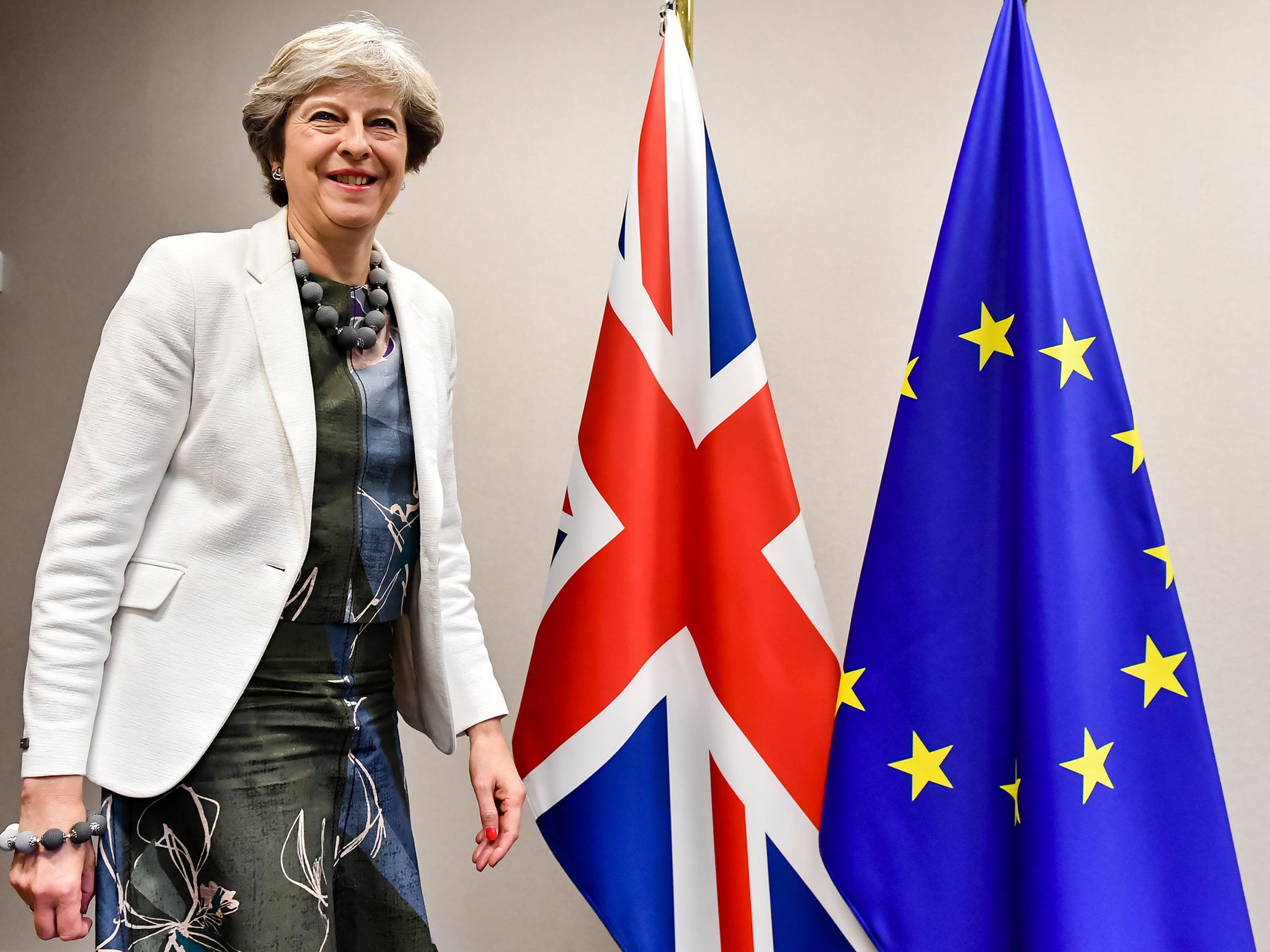 Theresa May arrives for a meeting with European Council