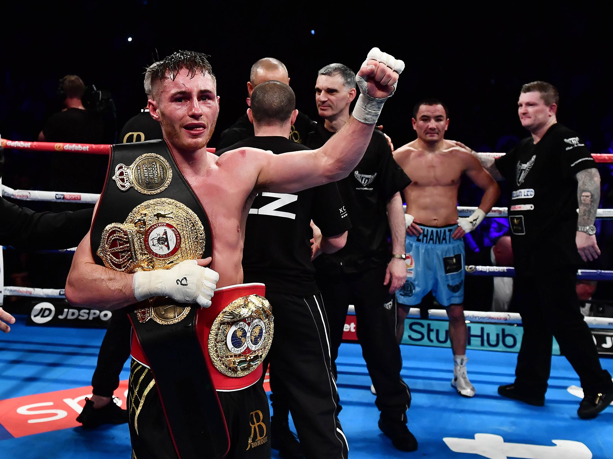 Ryan Burnett celebrates winning the WBA and IBF bantamweight titles