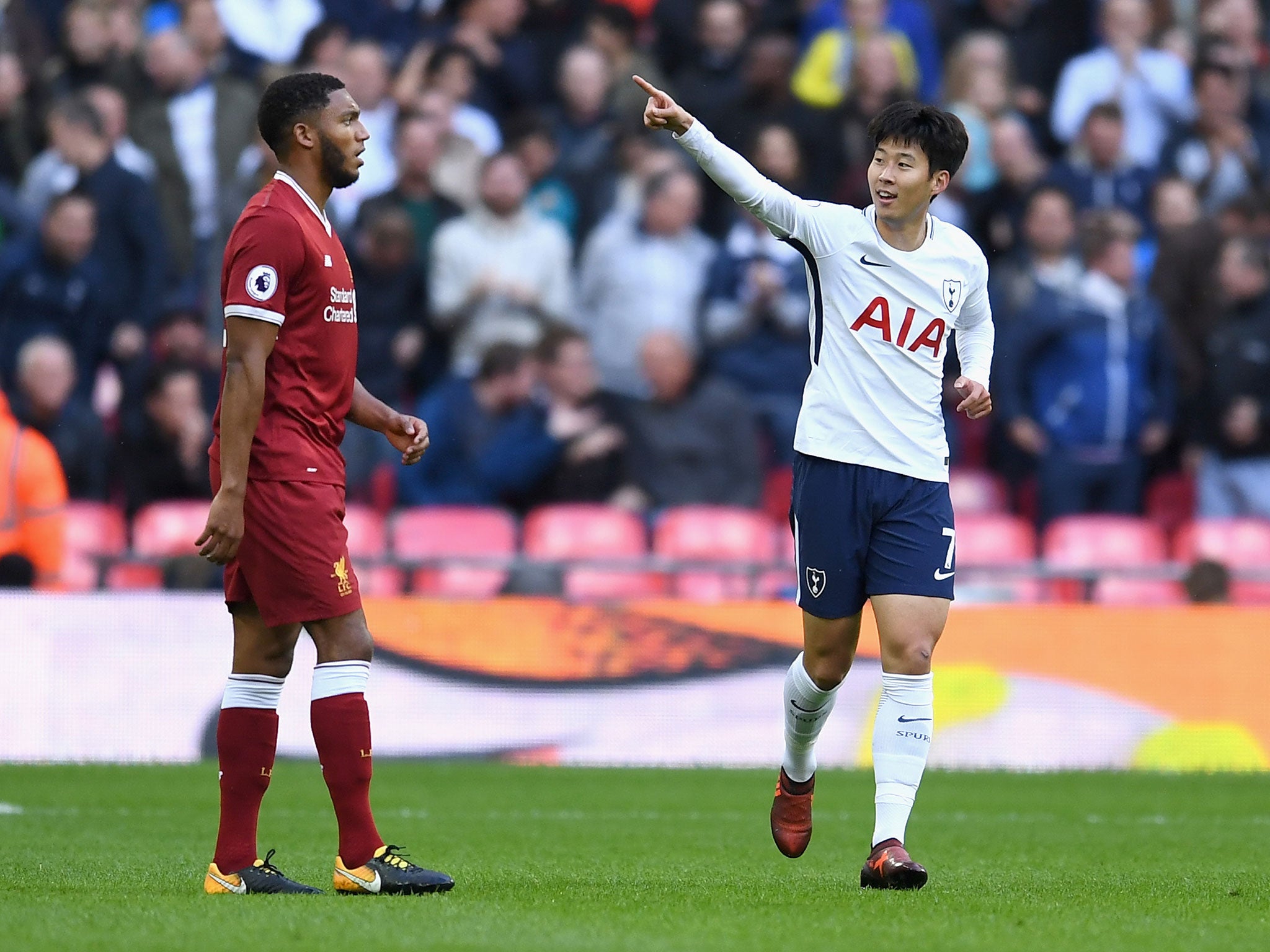 Son celebrates scoring his side's second