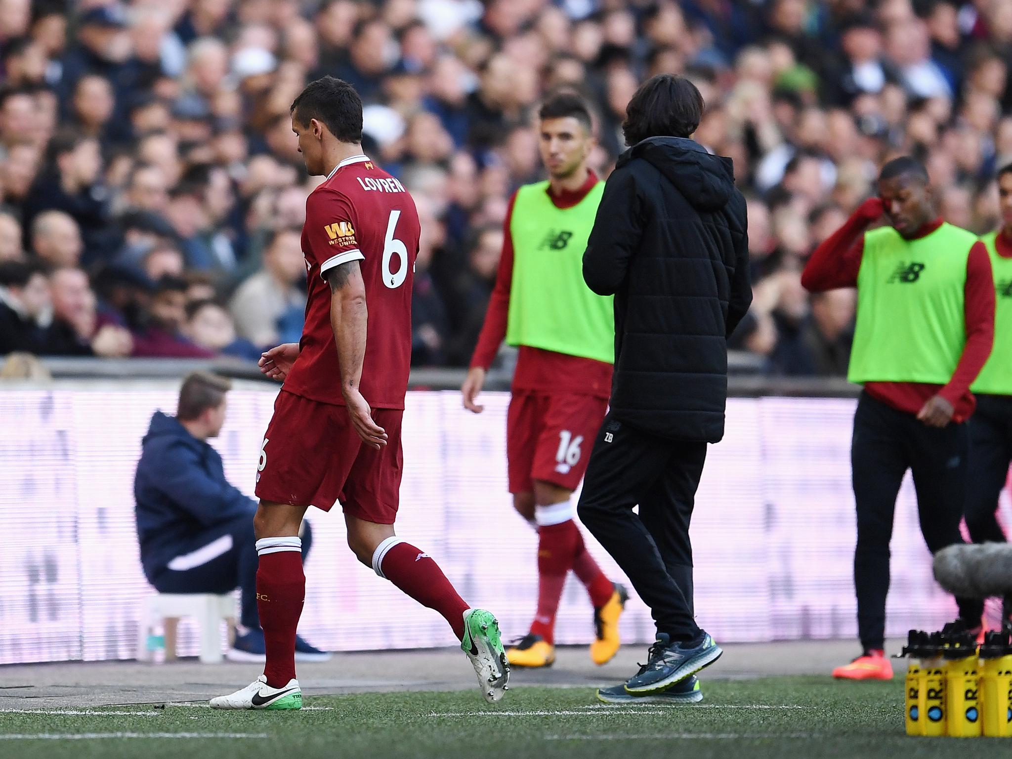 Lovren was hauled off after 30 minutes