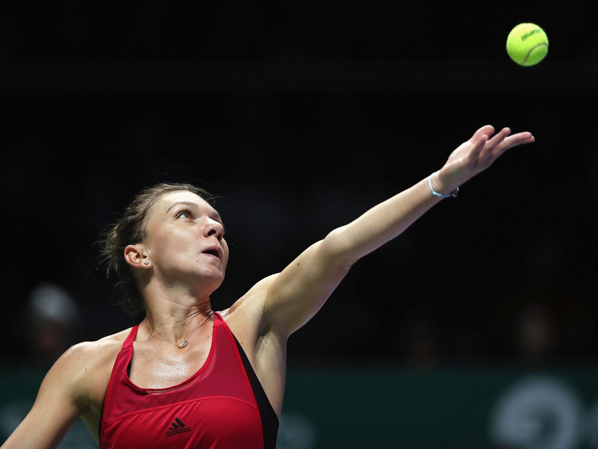 Simona Halep in action at the Singapore Indoor Stadium