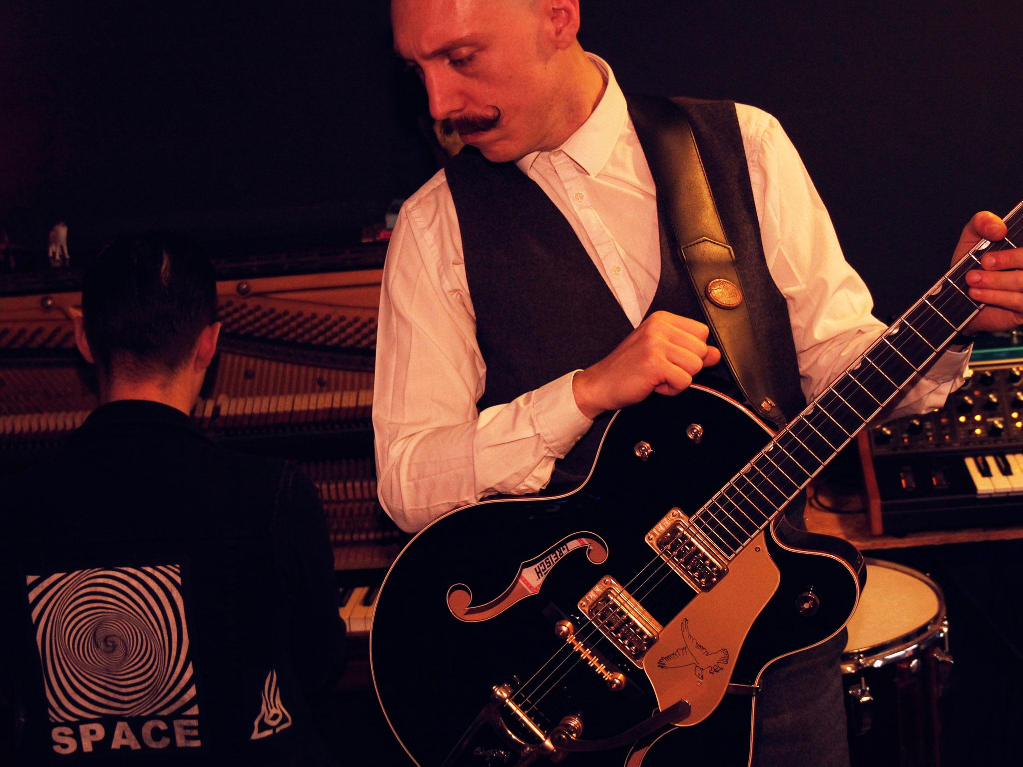 Jamie Lenman alongside producer Space in the studio