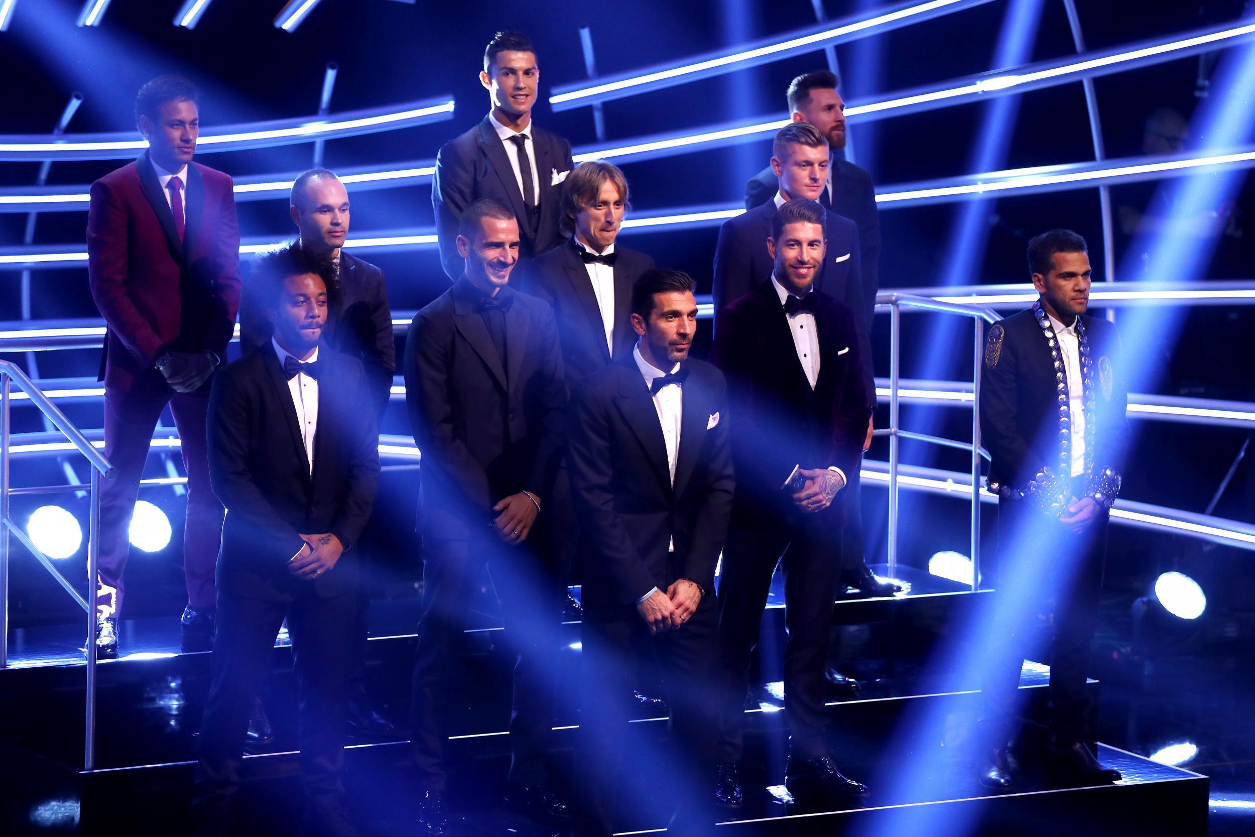 Picture: Gianluigi Buffon, Dani Alves, Leonardo Bonucci, Sergio Ramos, Marcelo; Luka Modric, Toni Kroos, Andres Iniesta; Lionel Messi, Cristiano Ronaldo and Neymar are named The Fifa FifPro World XI