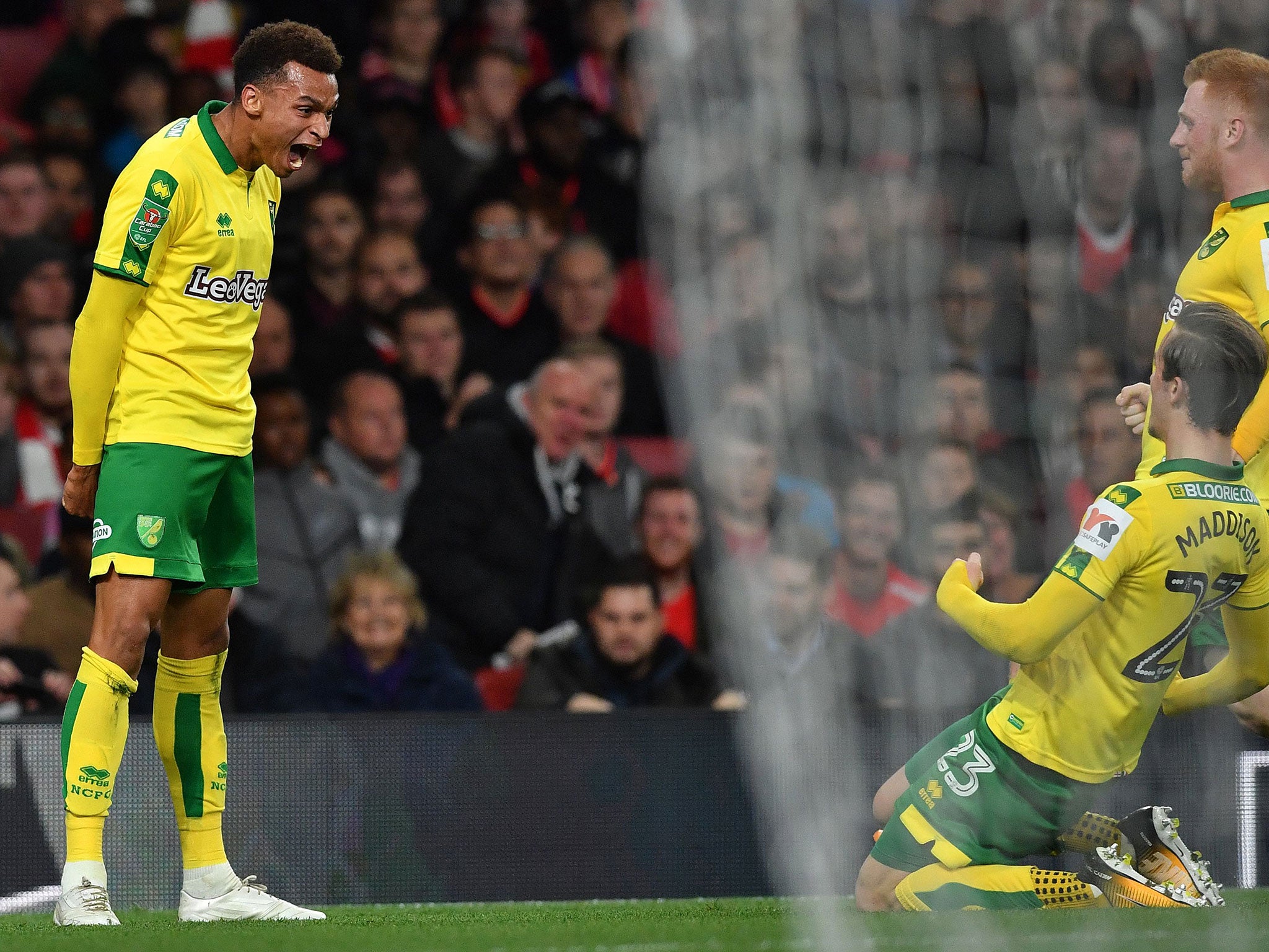 Josh Murphy celebrates scoring for Norwich