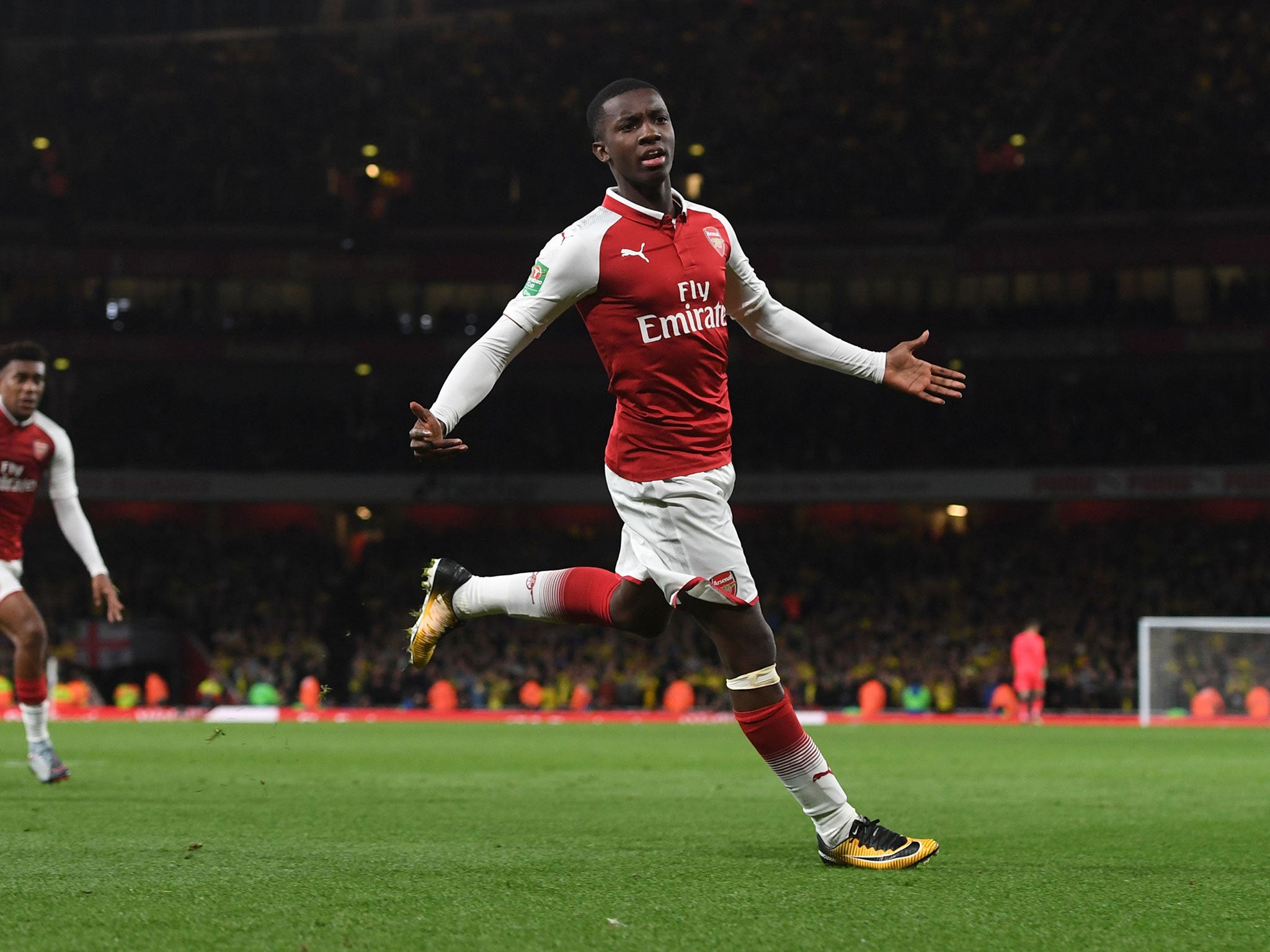 Eddie Nketiah struck twice on his home debut