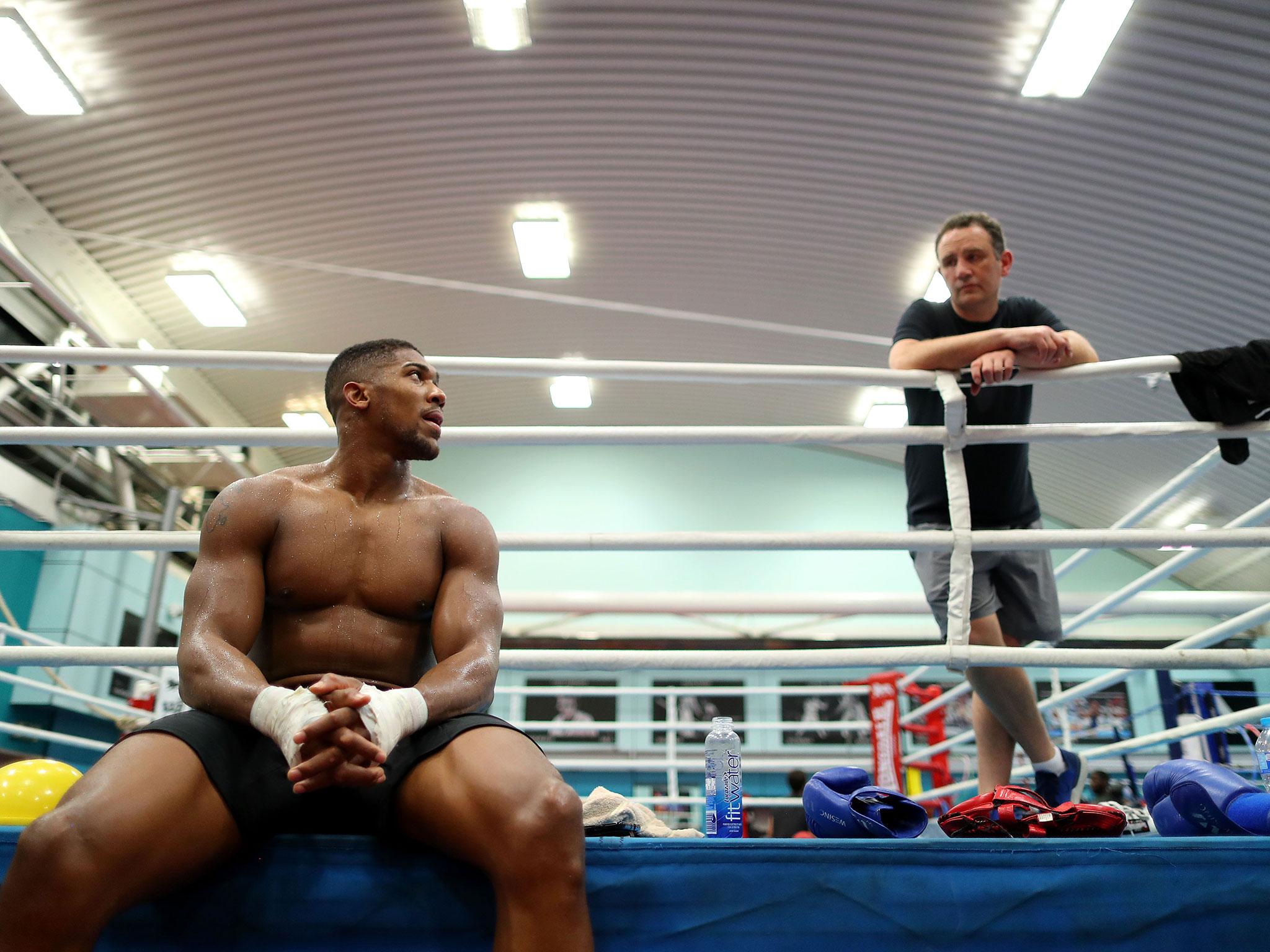 Anthony Joshua with coach Rob McCracken ahead of Saturday's fight