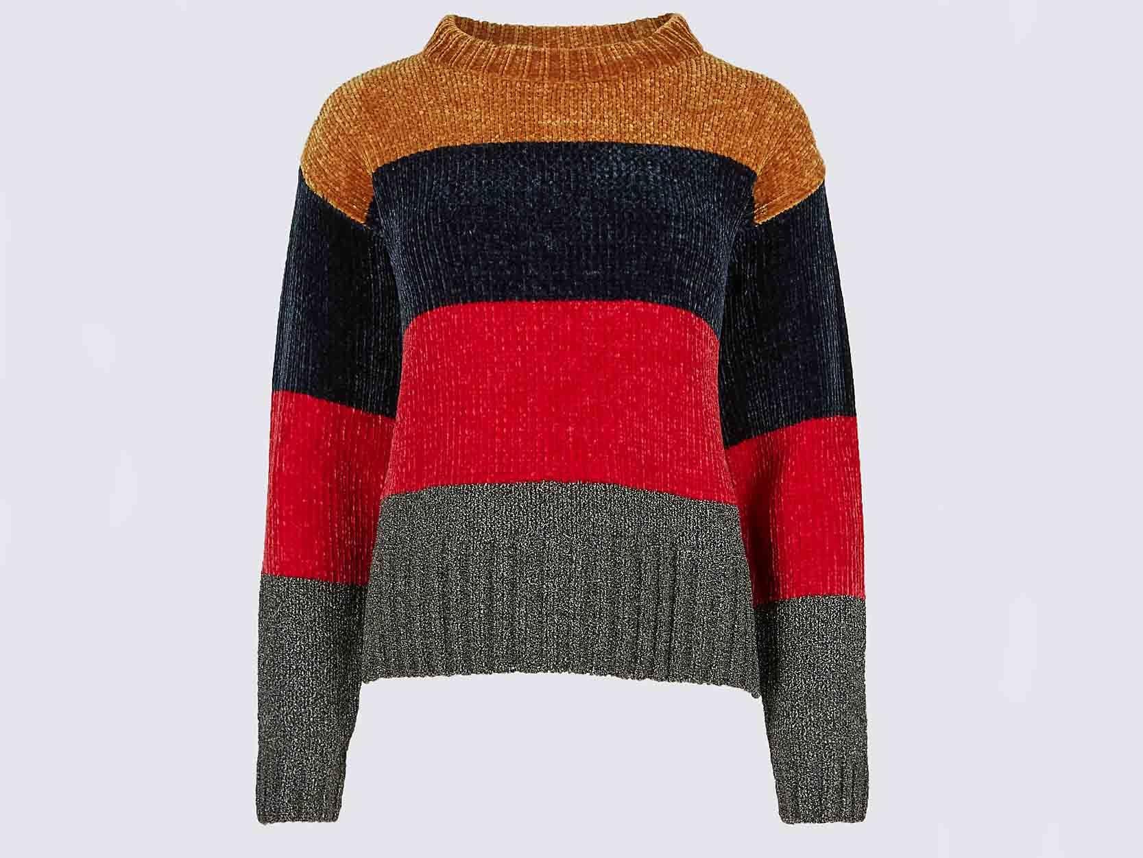 Chenille Colour Block Round Neck Jumper, £29.50, Marks &amp; Spencer