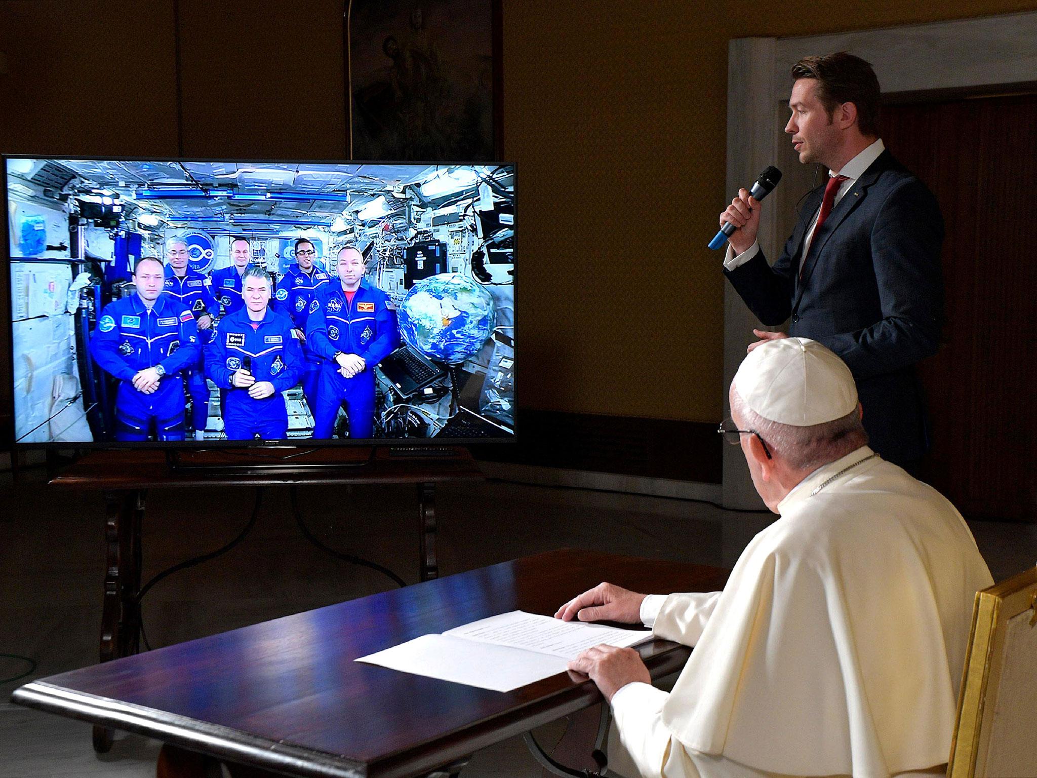 Pope Francis speaks to ISS crew members from the Vatican