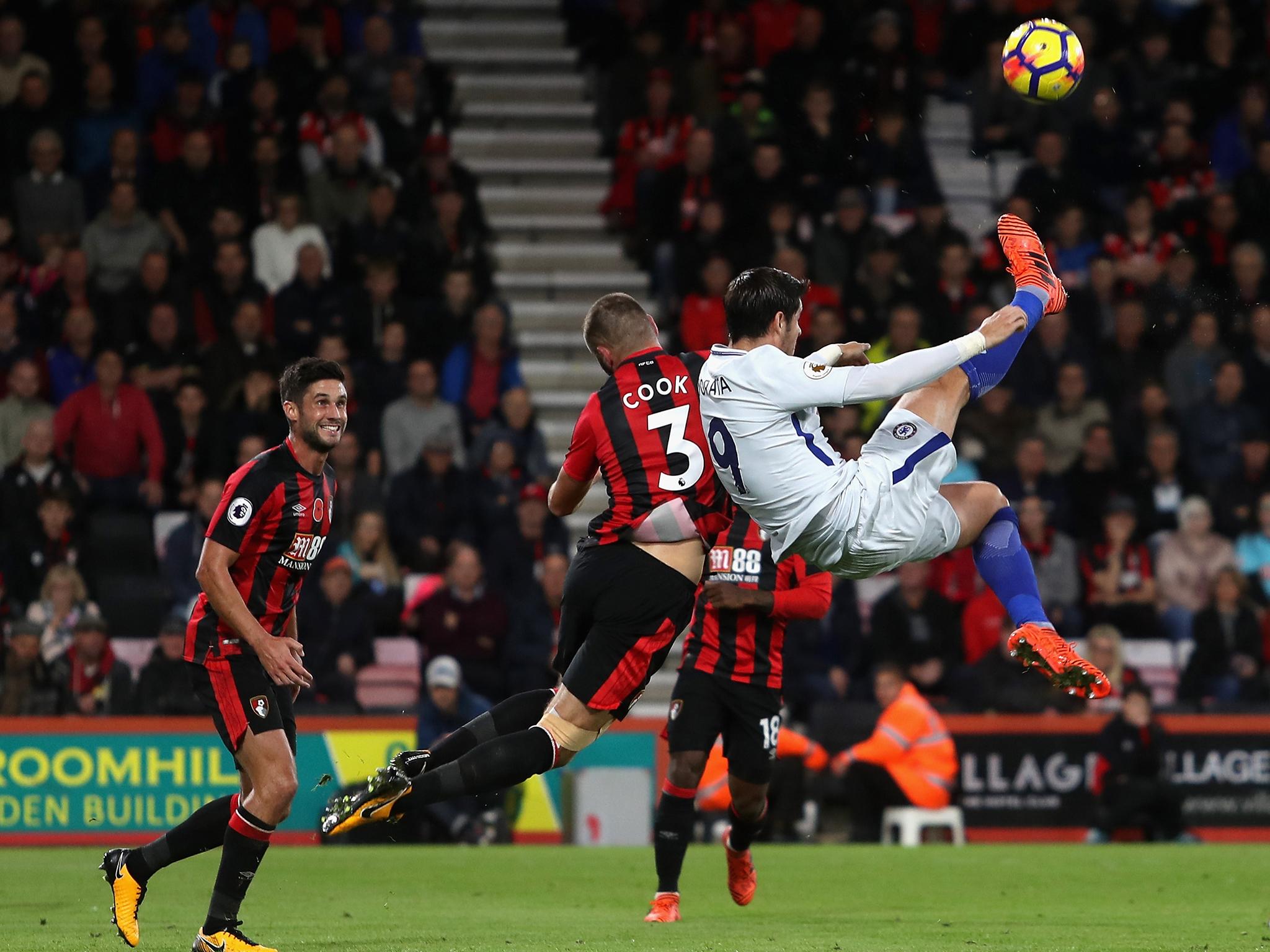 &#13;
Alvaro Morata tries an acrobatic attempt at goal &#13;