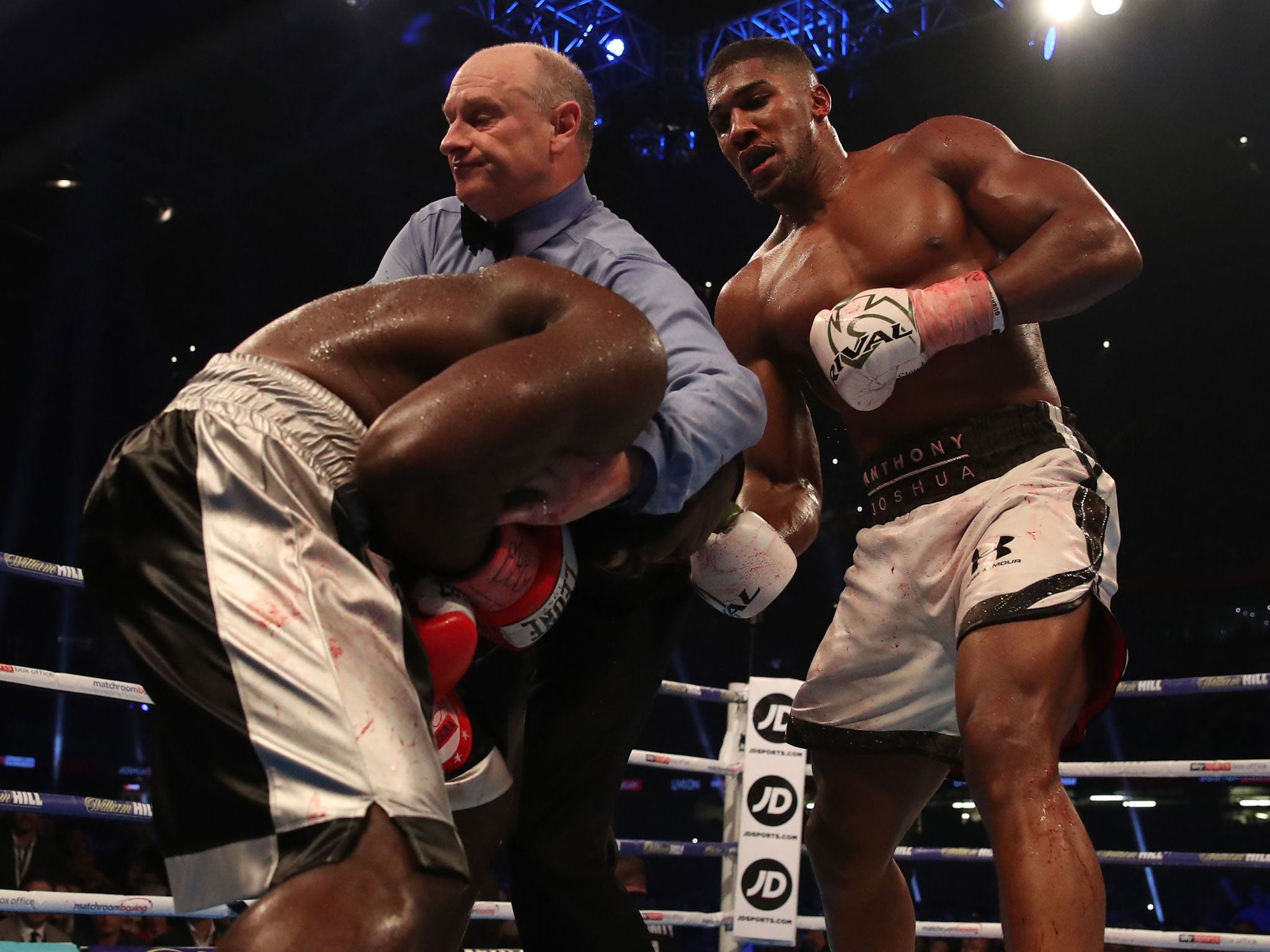 Joshua's fight against Carlos Takam was waved off in the 10th round