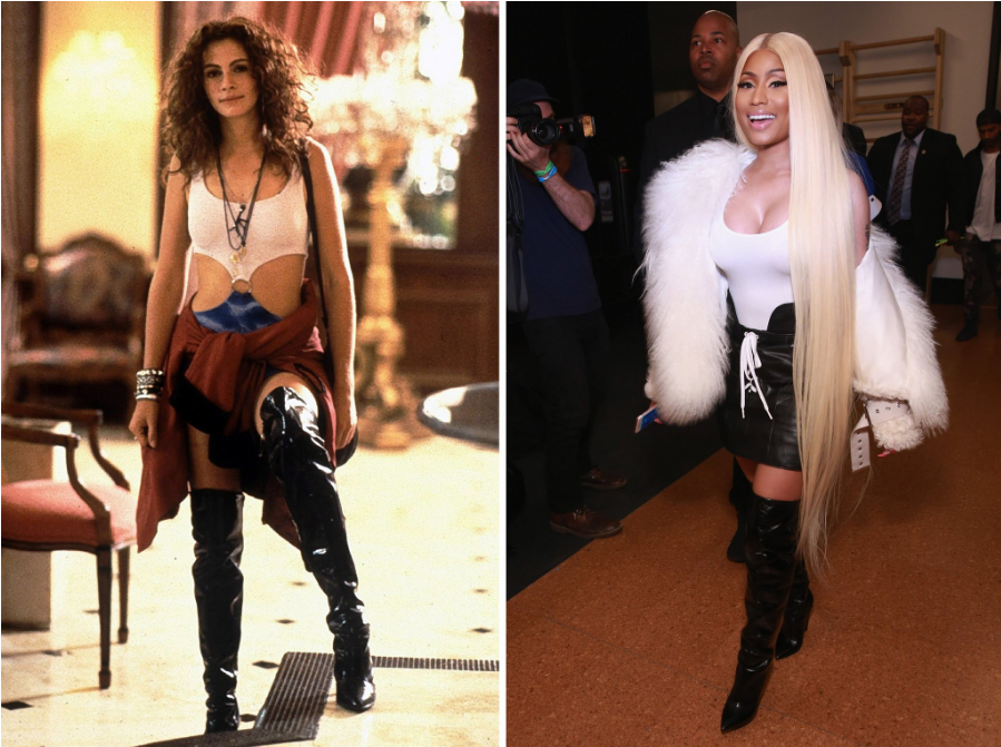 Nicki Minaj, right, echoes Julia Roberts look in ‘Pretty Woman