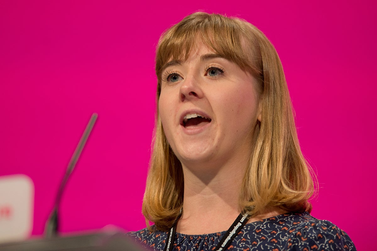 Bex Bailey speaks at a Labour Party conference in 2014