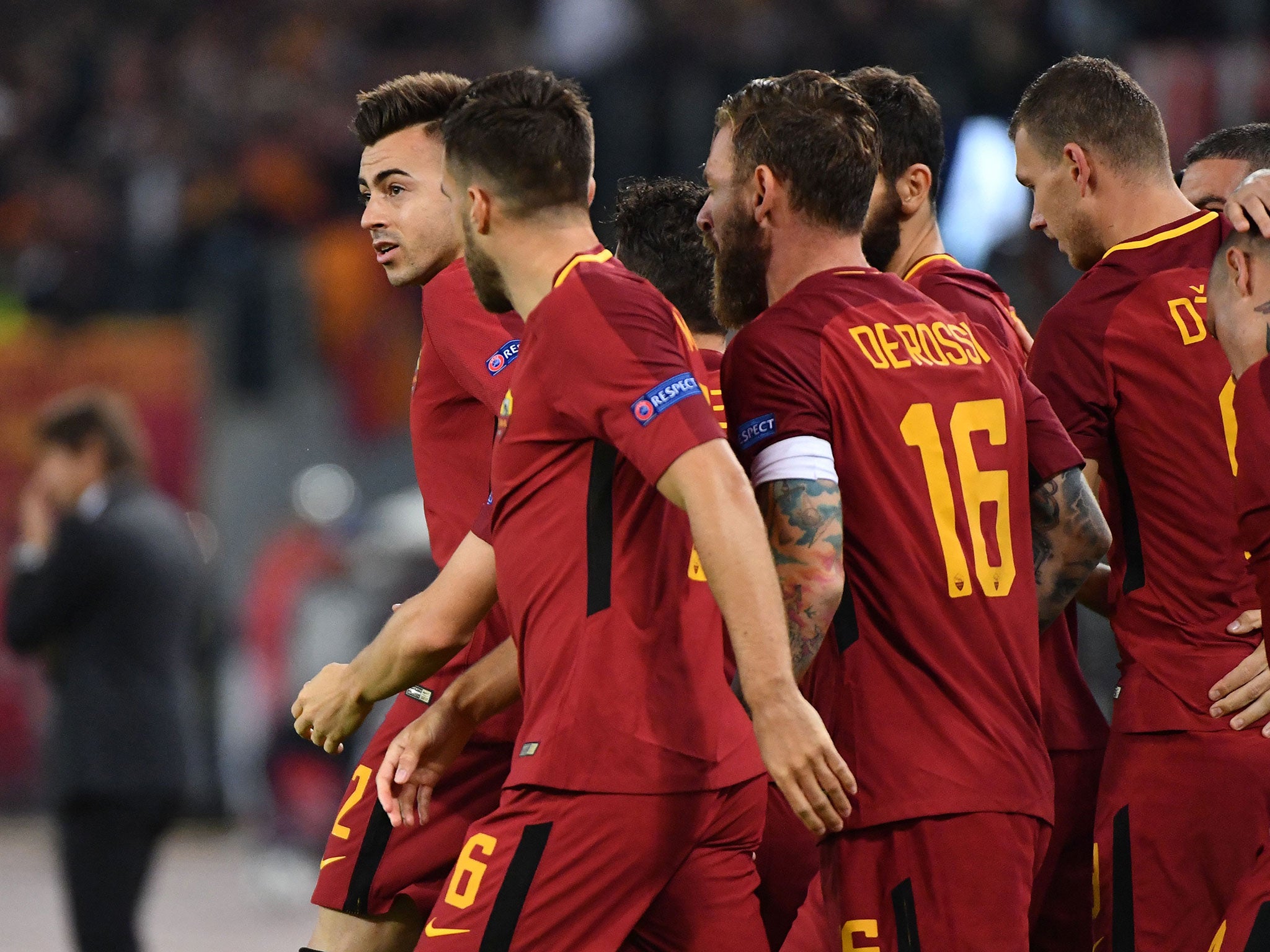 El Shaarawy celebrates his first goal for Roma