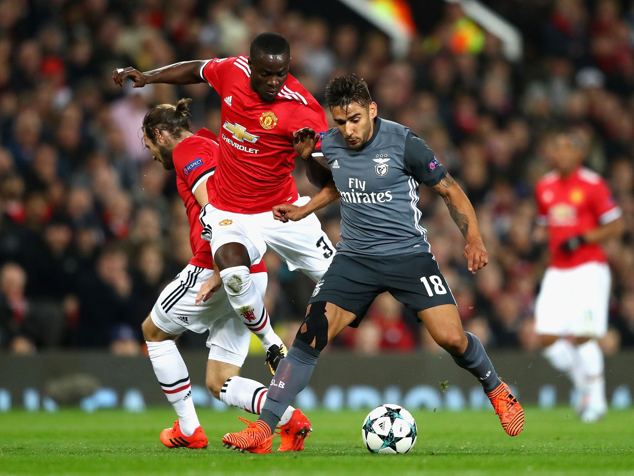 Eduardo Salvio attempts to get away from Eric Bailly