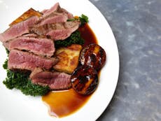 Venison with layered potato, kale and plum sauce, recipe