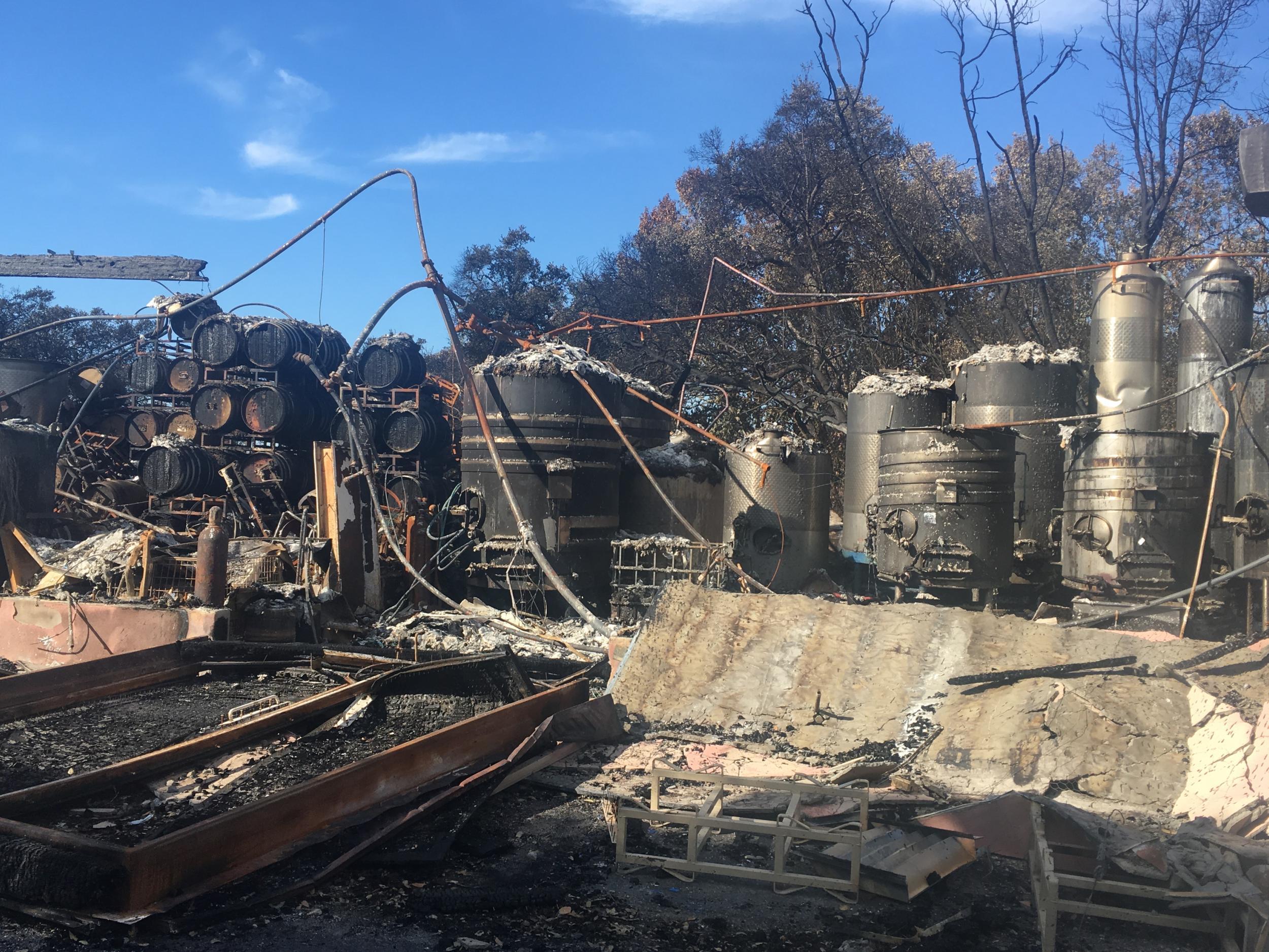 The remains of the winemaking facility at Paradise Ridge Winery in Sonoma