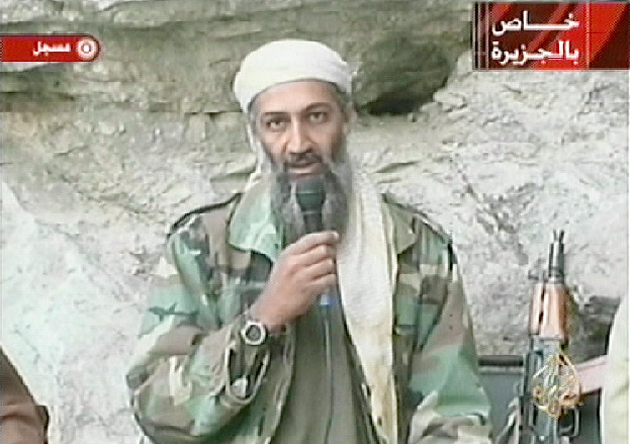 Saudi-born alleged terror mastermind Osama bin Laden is seen in this video footage recorded "very recently" at an undisclosed location in Afghanistan aired by the Qatar-based satelite TV station al-Jazeera 07 October 2001