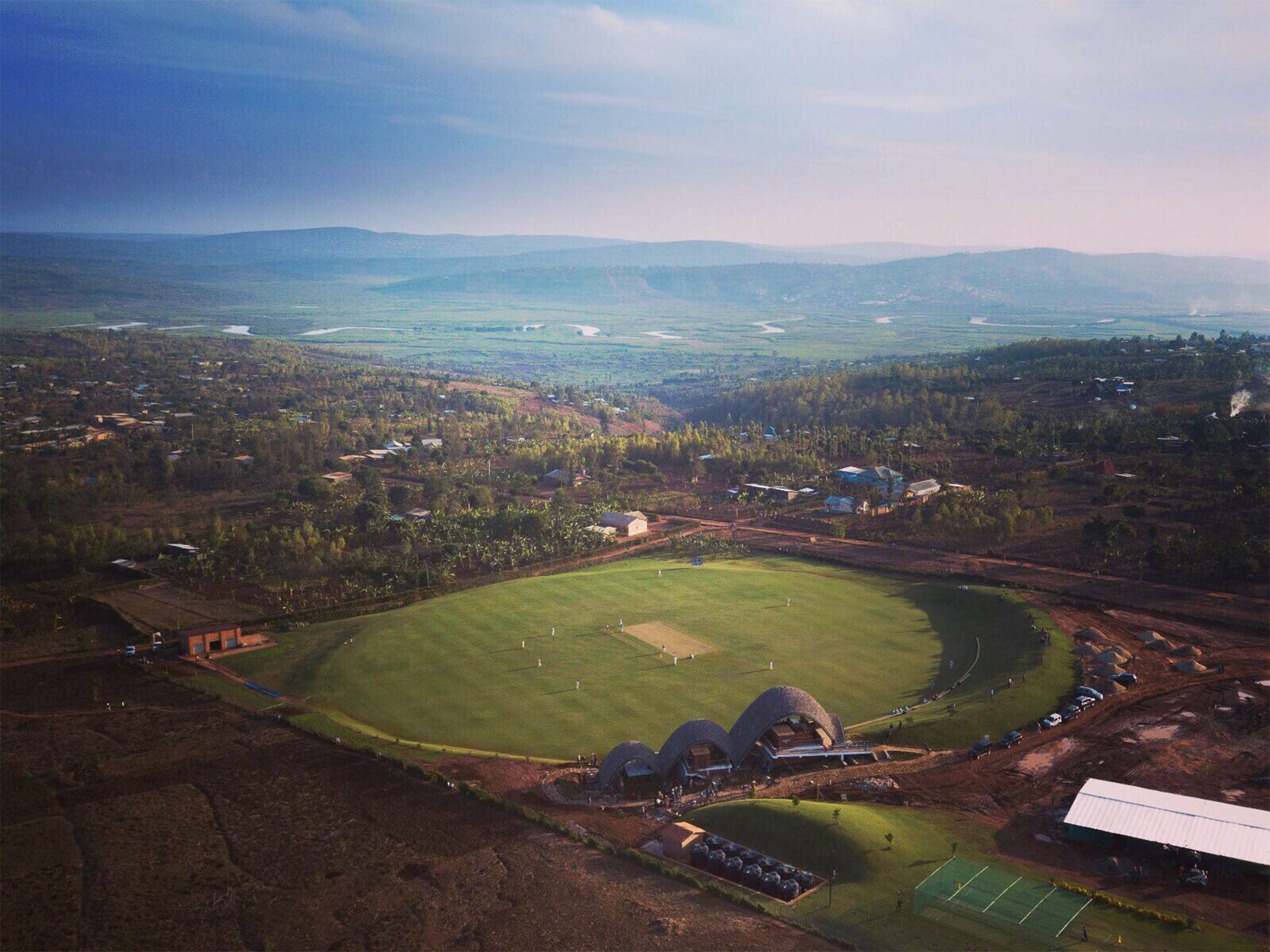 An aerial view of the Gahanga cricket ground in Kigali