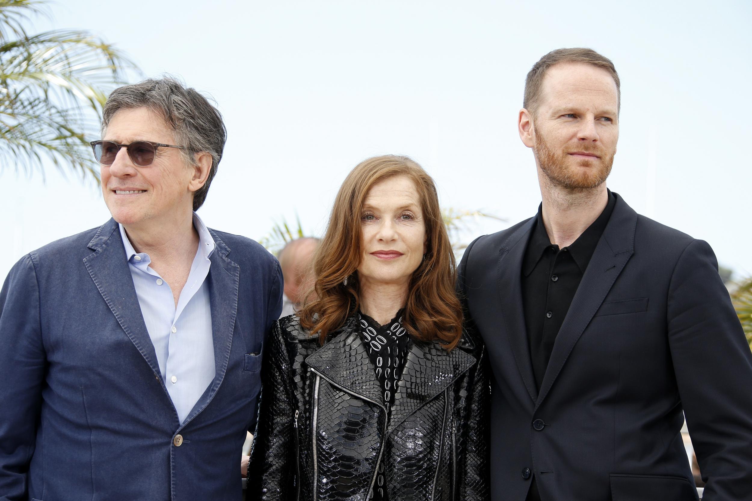 Gabriel Byrne (left), Isabelle Huppert and Joachim Trier at Cannes Film Festival, 2015