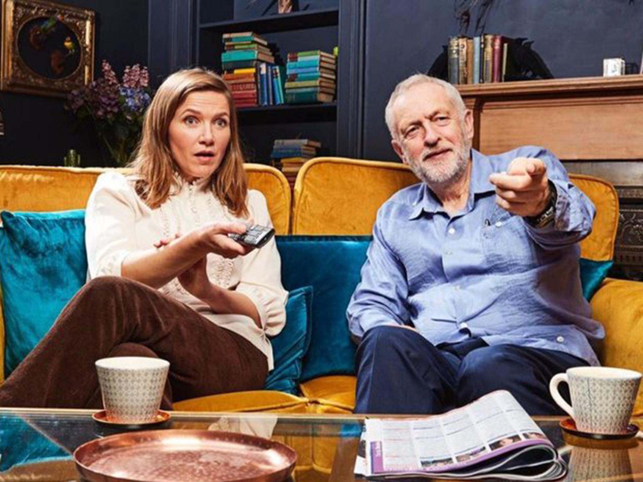 Jessica Hynes and Jeremy Corbyn on Gogglebox