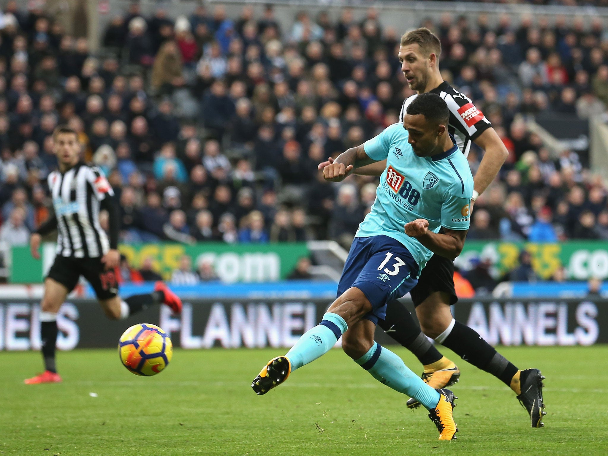 &#13;
Callum Wilson takes a shot on goal for the visitors &#13;