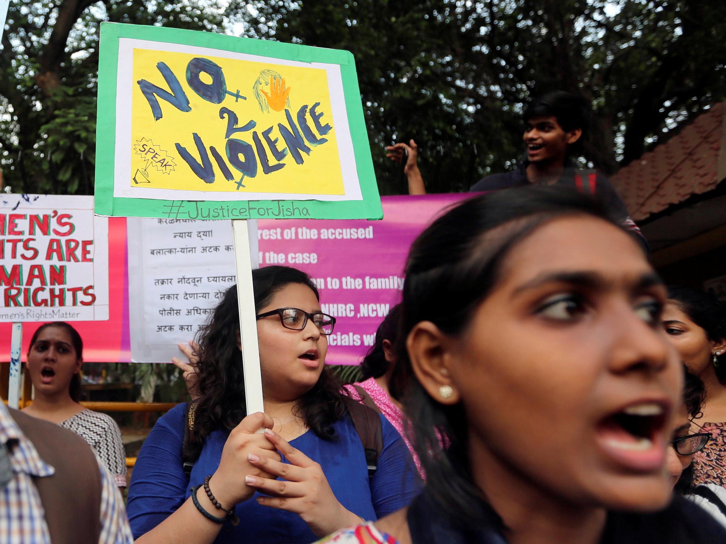 Demonstrators protest against sexual assault in the southern state of Kerala