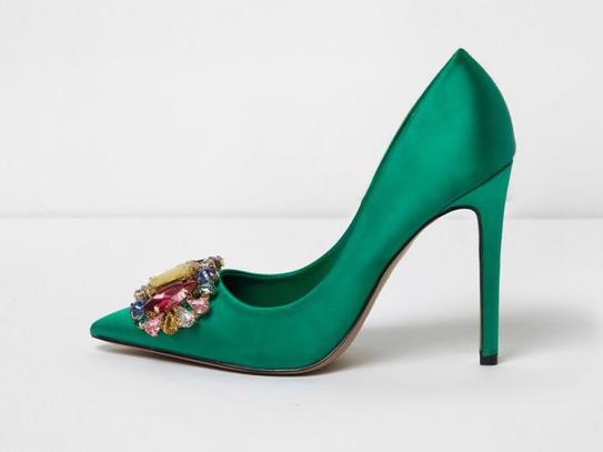 Green Satin Jewel Embellished Court Shoes, £48, River Island